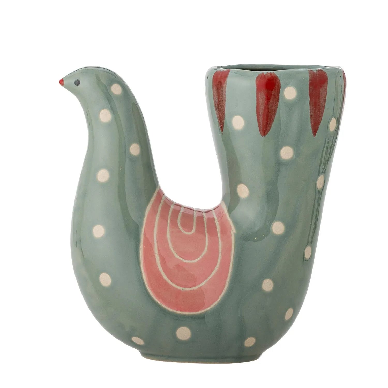 Die Trudy Vase von Bloomingville: Ein handbemaltes Steingut-Kunstwerk in Grün, das Funktionalität und Ästhetik vereint.