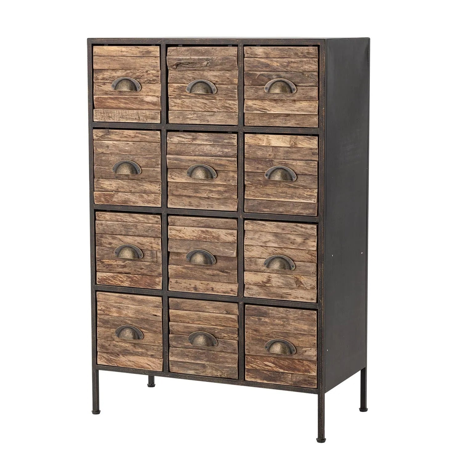 Der Matteo Drawer besticht durch industrielles Design, 12 stilvolle Schubladen und robuste Metallkonstruktion in Schwarz.