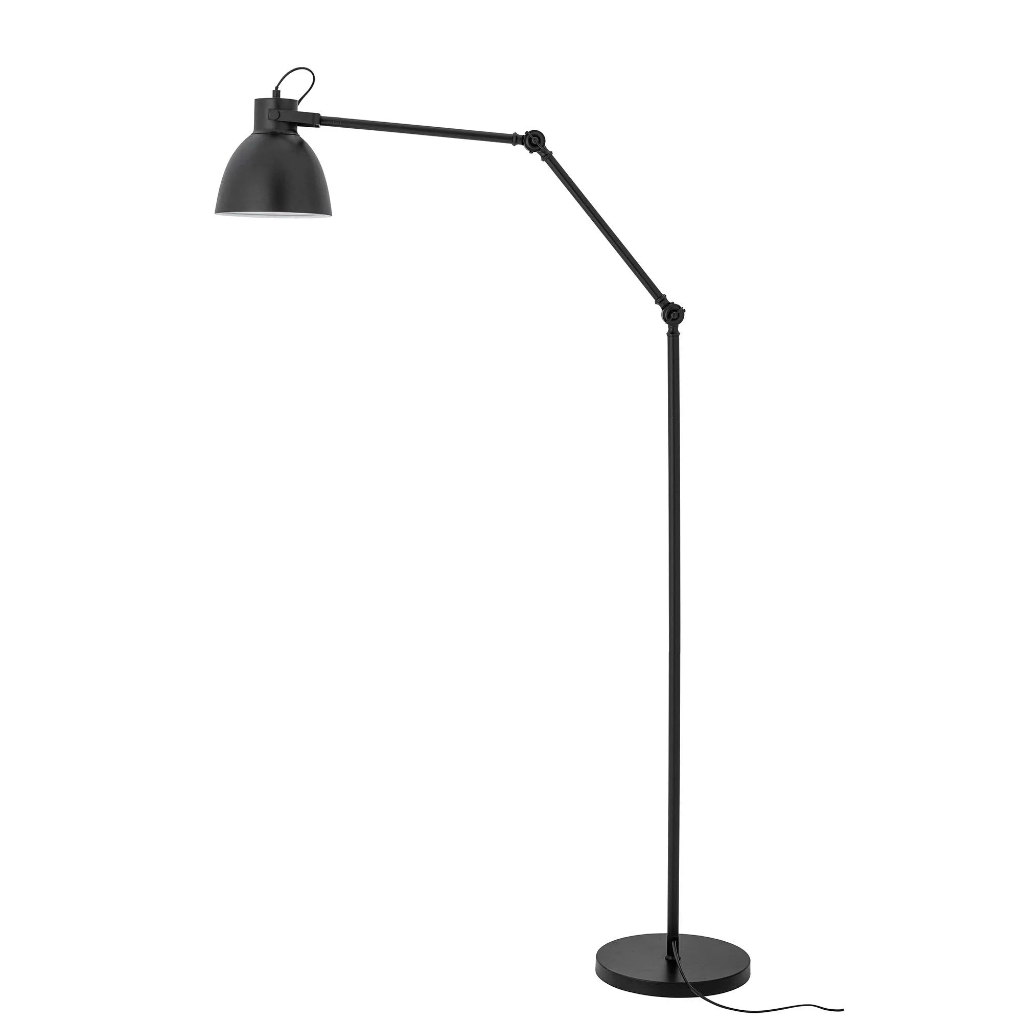 Elegante Barca Stehlampe aus schwarzem Metall mit goldenen Details, verstellbarem Schirm, ideal für stilvolle Beleuchtung.