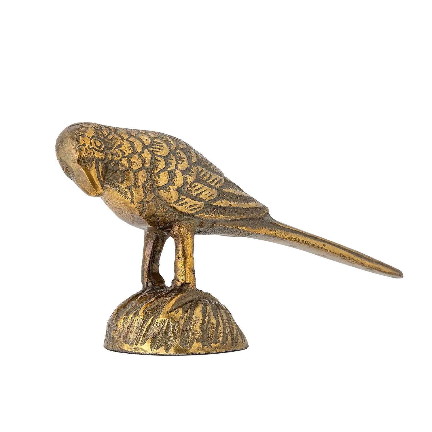 Eleganter Vogel aus Aluminium im goldenen Messinglook, Ausdruck von Stil und Raffinesse, vielseitig und zeitlos.