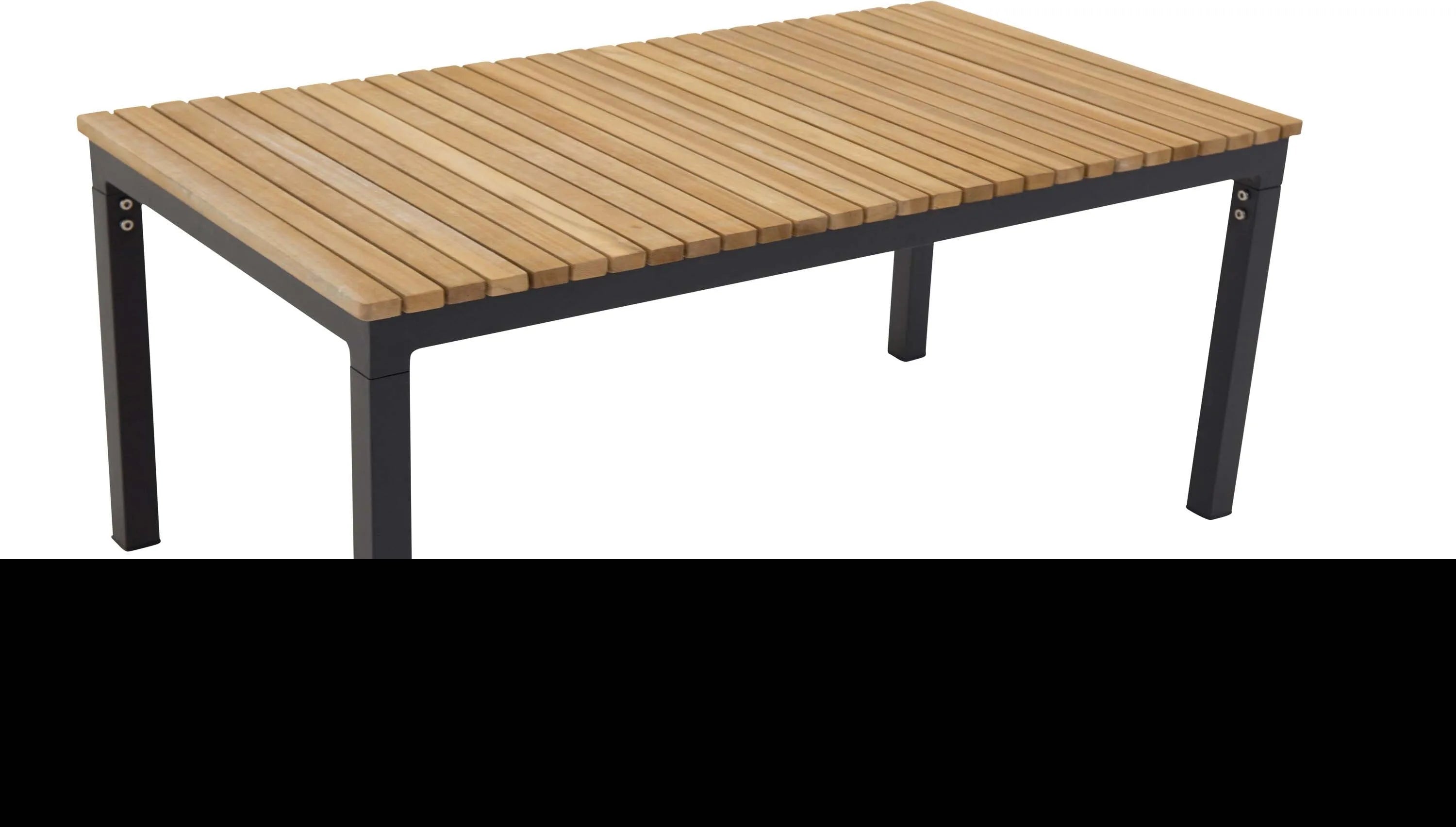 Stilvoller Brasilia Coffee Tisch: Wetterbeständiges Aluminium, langlebiges Teakholz, ideal für Terrasse und Garten. Eleganz trifft Funktionalität.