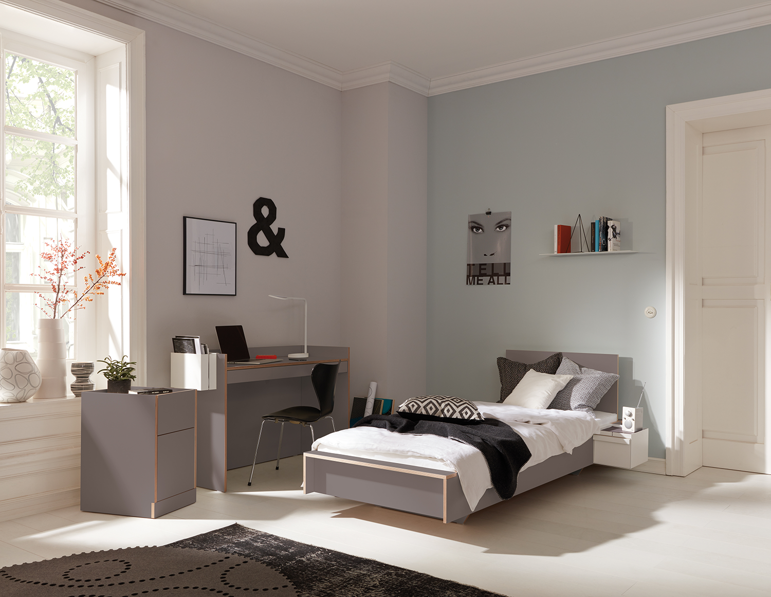 FLAI Einzelbett Komforthöhe + Kopfteil mit Lattenrost starr - KAQTU Design