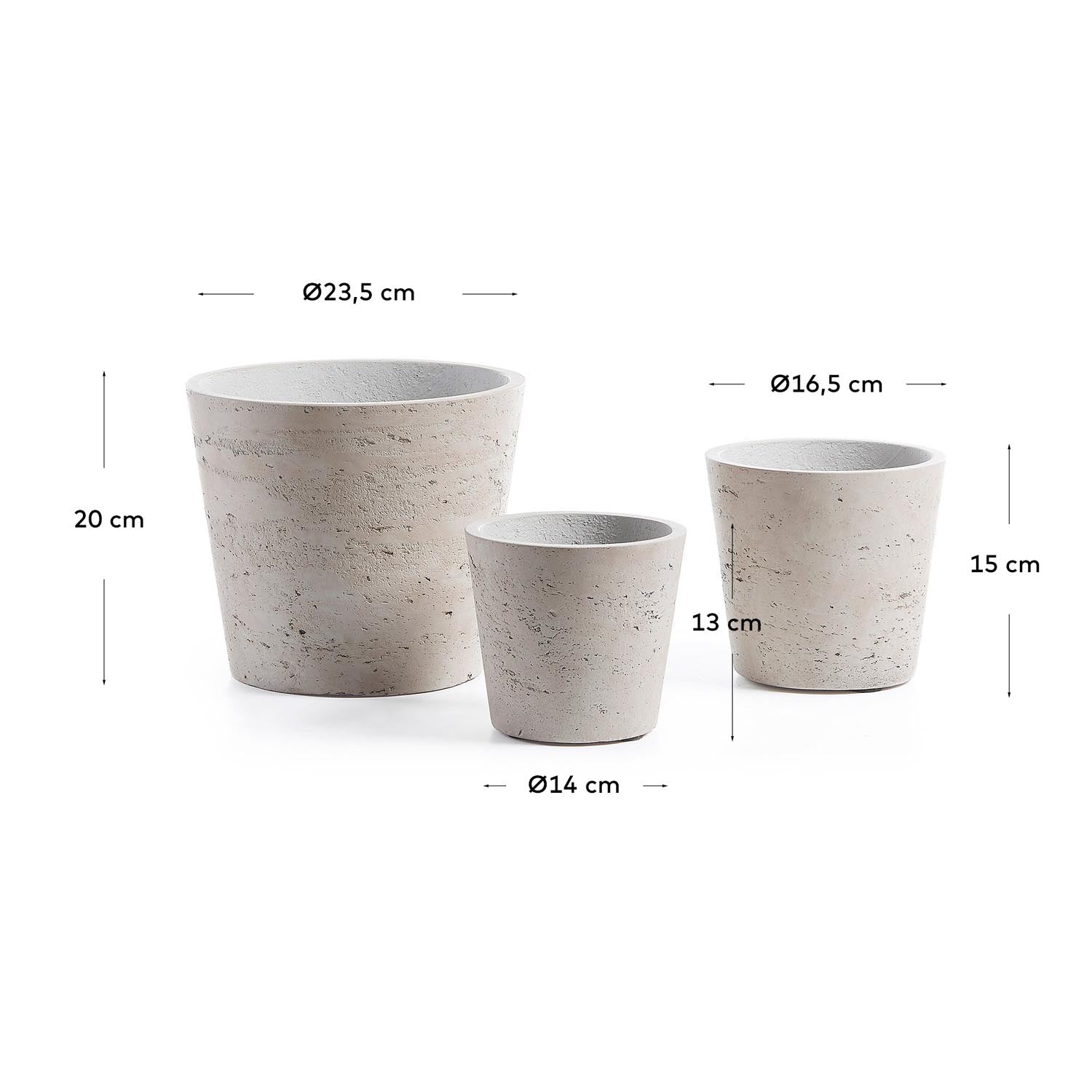 Low Töpfe, 3er-Set, grau Ø 23,5 cm / Ø 16,5 cm / Ø 14 cm in Beige präsentiert im Onlineshop von KAQTU Design AG. Blumentopf ist von Kave Home