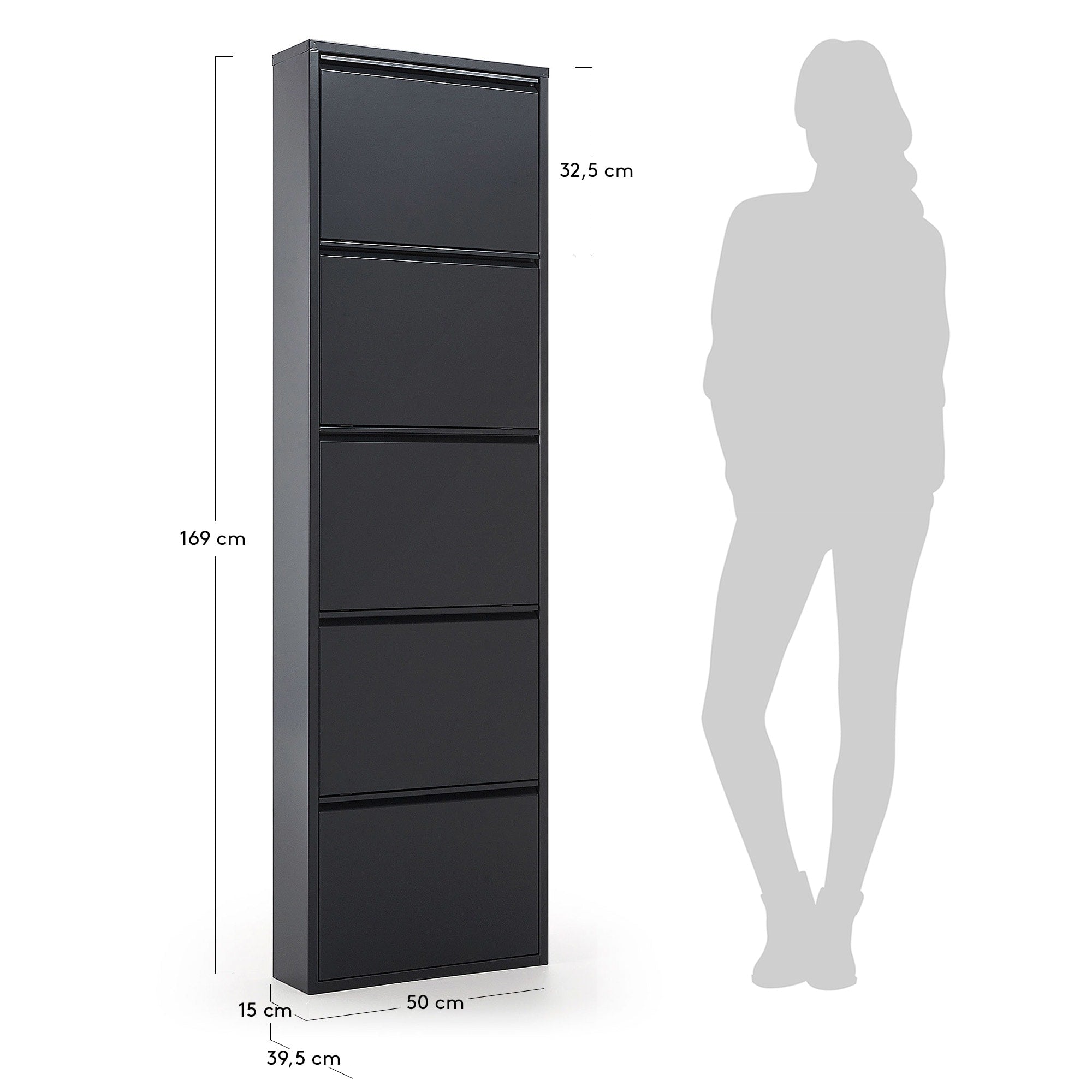 Schuhschrank Ode 50 x 168,5 cm 5 Türen dunkelgrau  in Schwarz präsentiert im Onlineshop von KAQTU Design AG. Schuhschrank ist von Kave Home