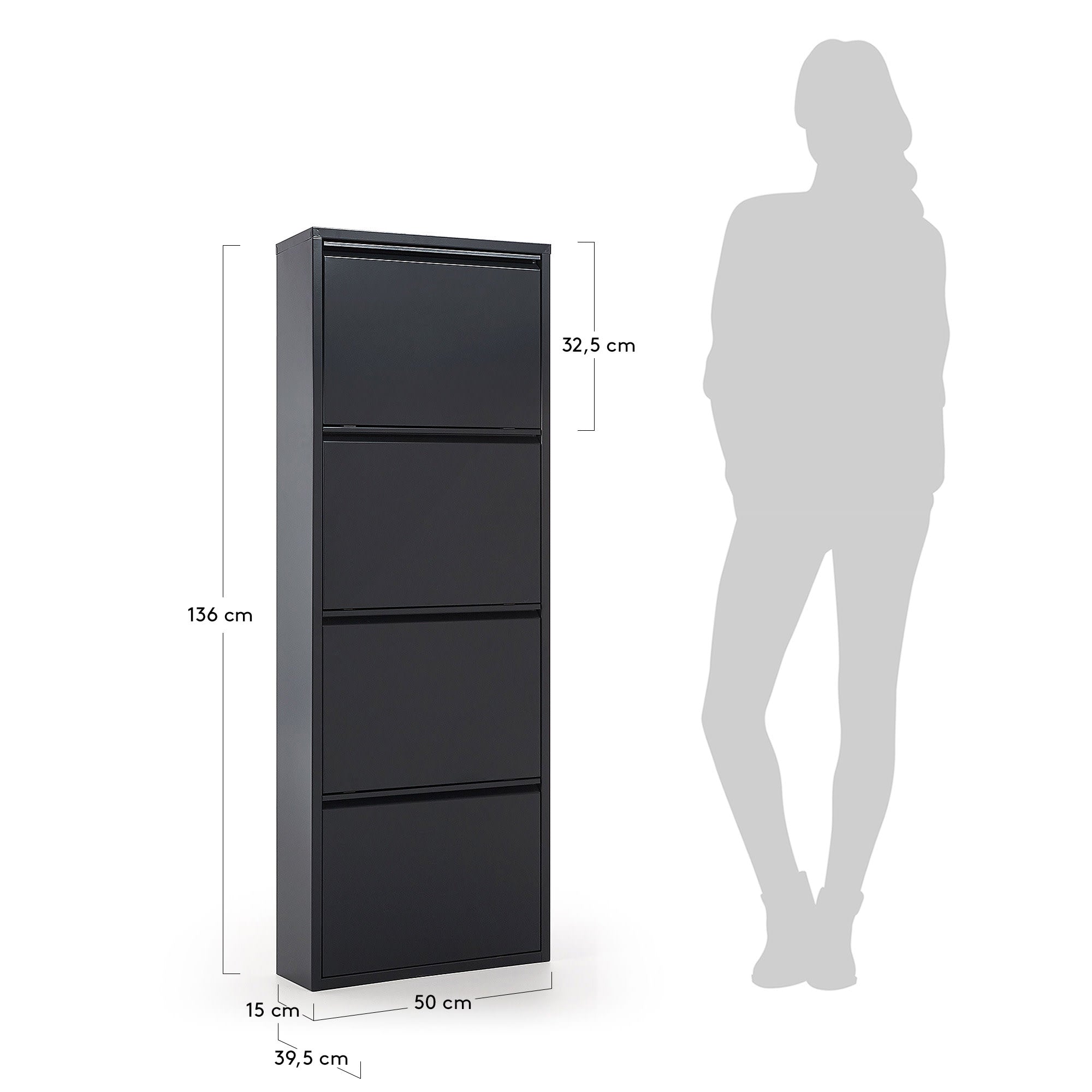 Schuhschrank Ode 50 x 136 cm 4 Türen dunkelgrau in Schwarz präsentiert im Onlineshop von KAQTU Design AG. Schuhschrank ist von Kave Home