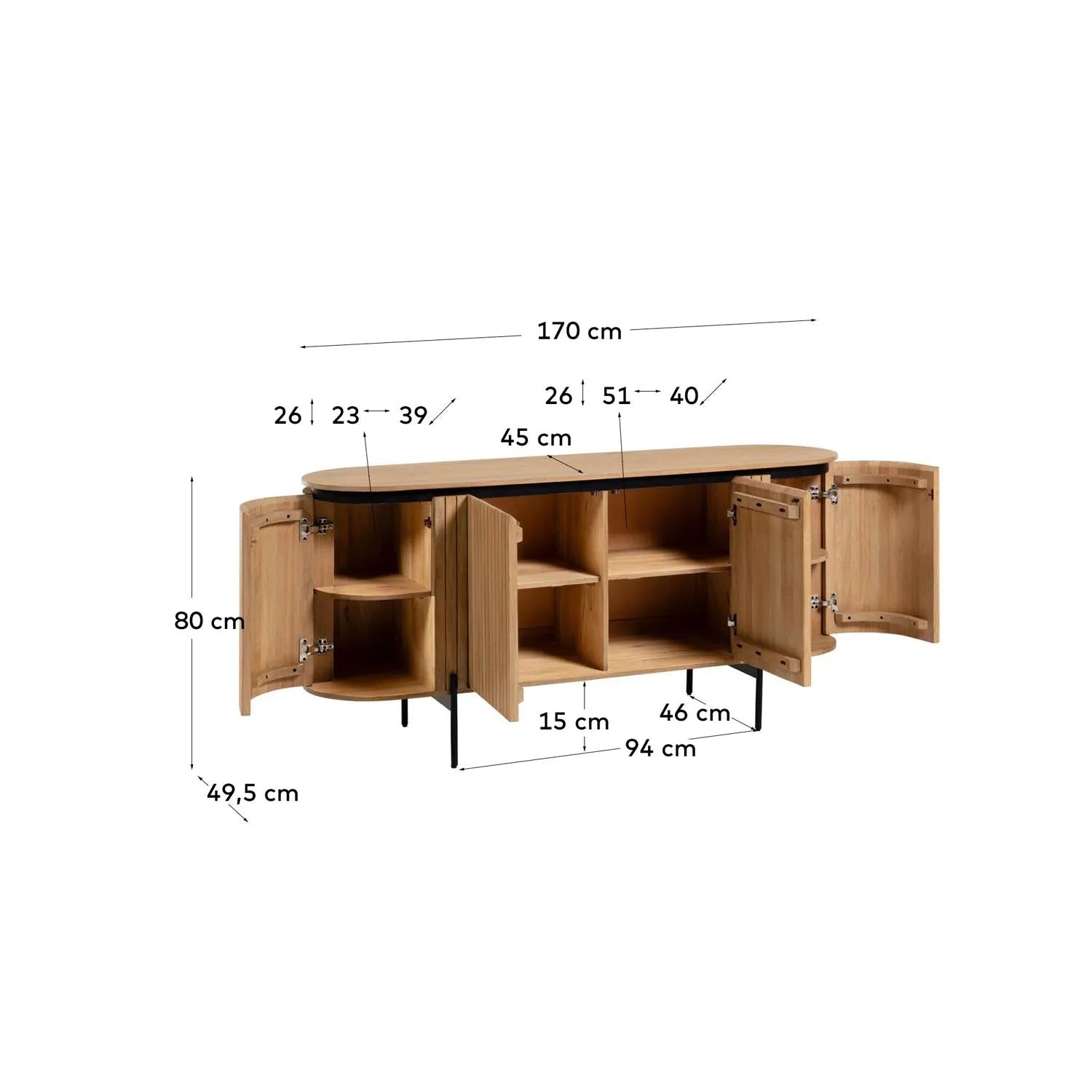 Licia Sideboard: Massives Mangoholz trifft auf schwarzes Metall, 170x80 cm.