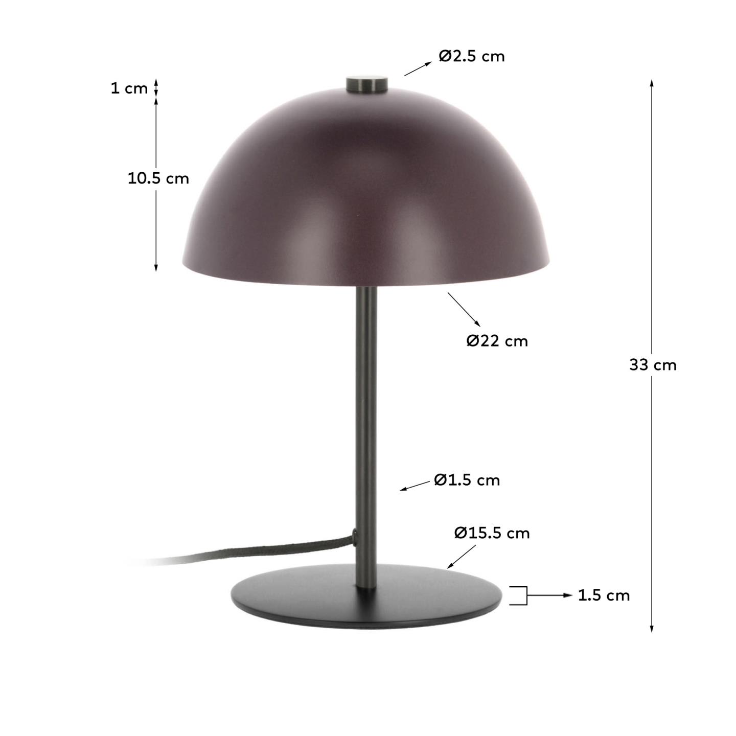 Aleyla Tischlampe aus Metall mit kastanienbraun Oberfläche in Rot präsentiert im Onlineshop von KAQTU Design AG. Tischleuchte ist von Kave Home