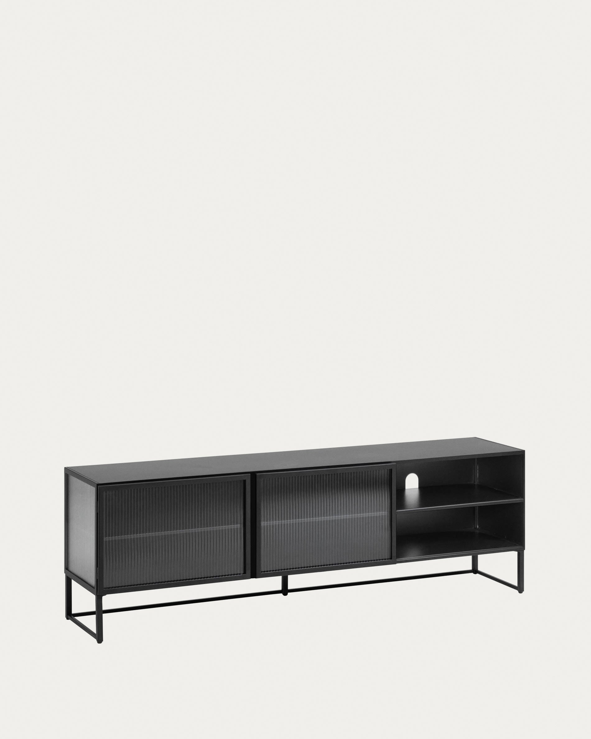 Trixie TV-Schrank 2 Türen aus Stahl mit schwarzem Finish 180 x 58 cm in Schwarz präsentiert im Onlineshop von KAQTU Design AG. Sideboard ist von Kave Home