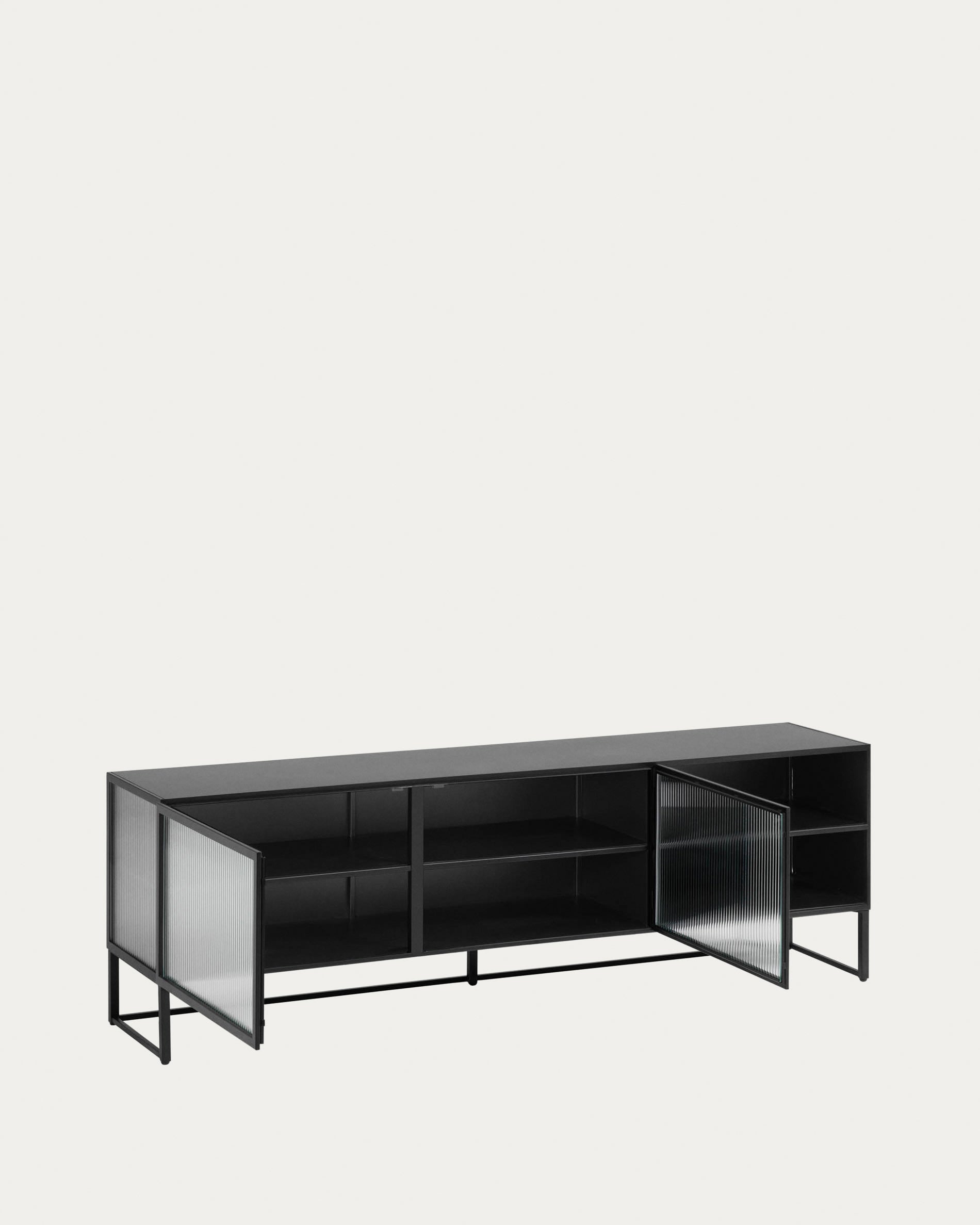 Trixie TV-Schrank 2 Türen aus Stahl mit schwarzem Finish 180 x 58 cm in Schwarz präsentiert im Onlineshop von KAQTU Design AG. Sideboard ist von Kave Home