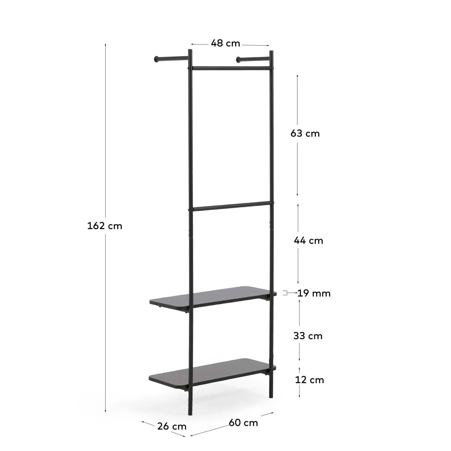 Eleganter Galatia Wand-Kleiderständer: Melamin & Metall, 60x162 cm.