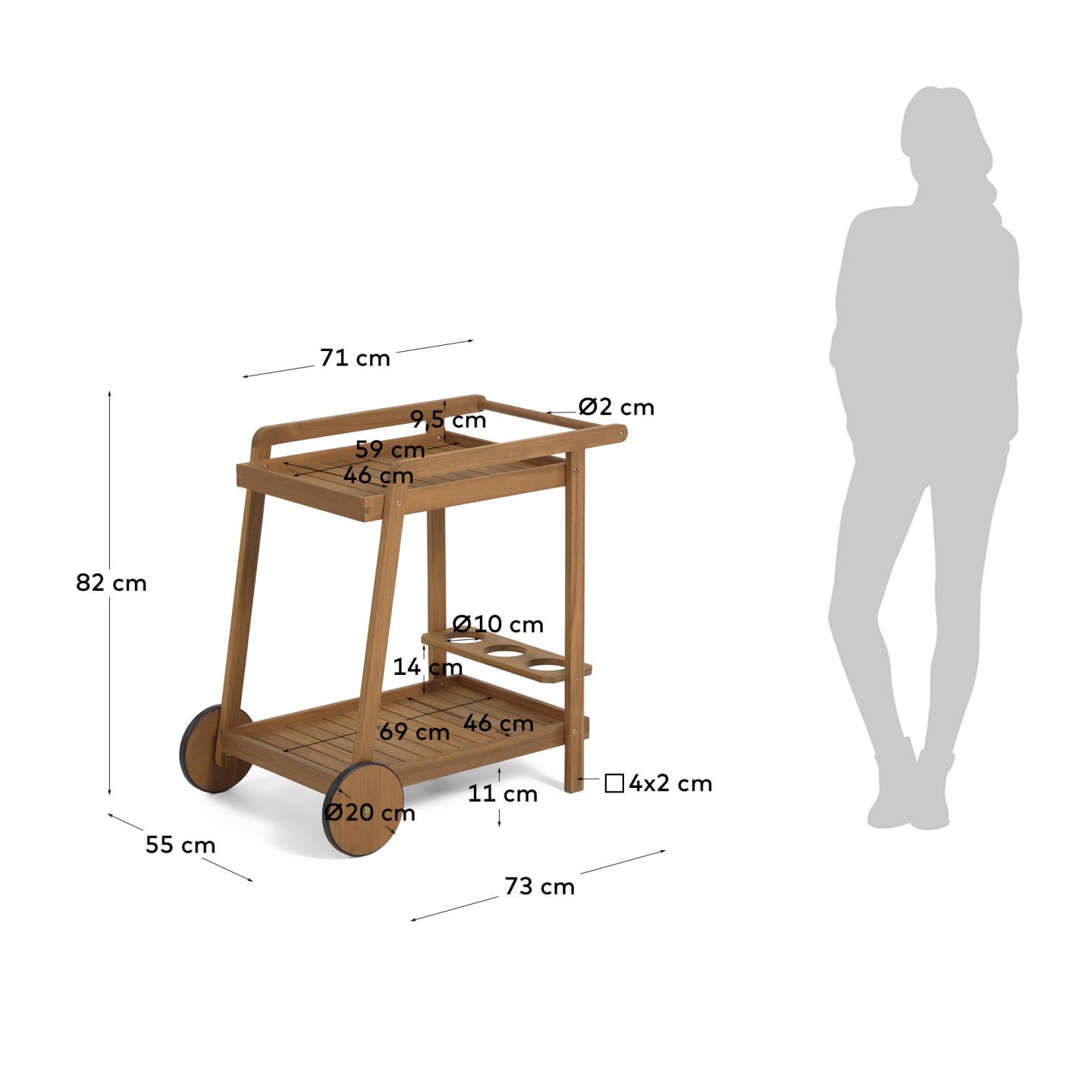 Felisa Outdoor Serviertisch aus massivem Akazienholz 55 x 73 cm FSC 100% in Braun präsentiert im Onlineshop von KAQTU Design AG. Gartentisch ist von Kave Home