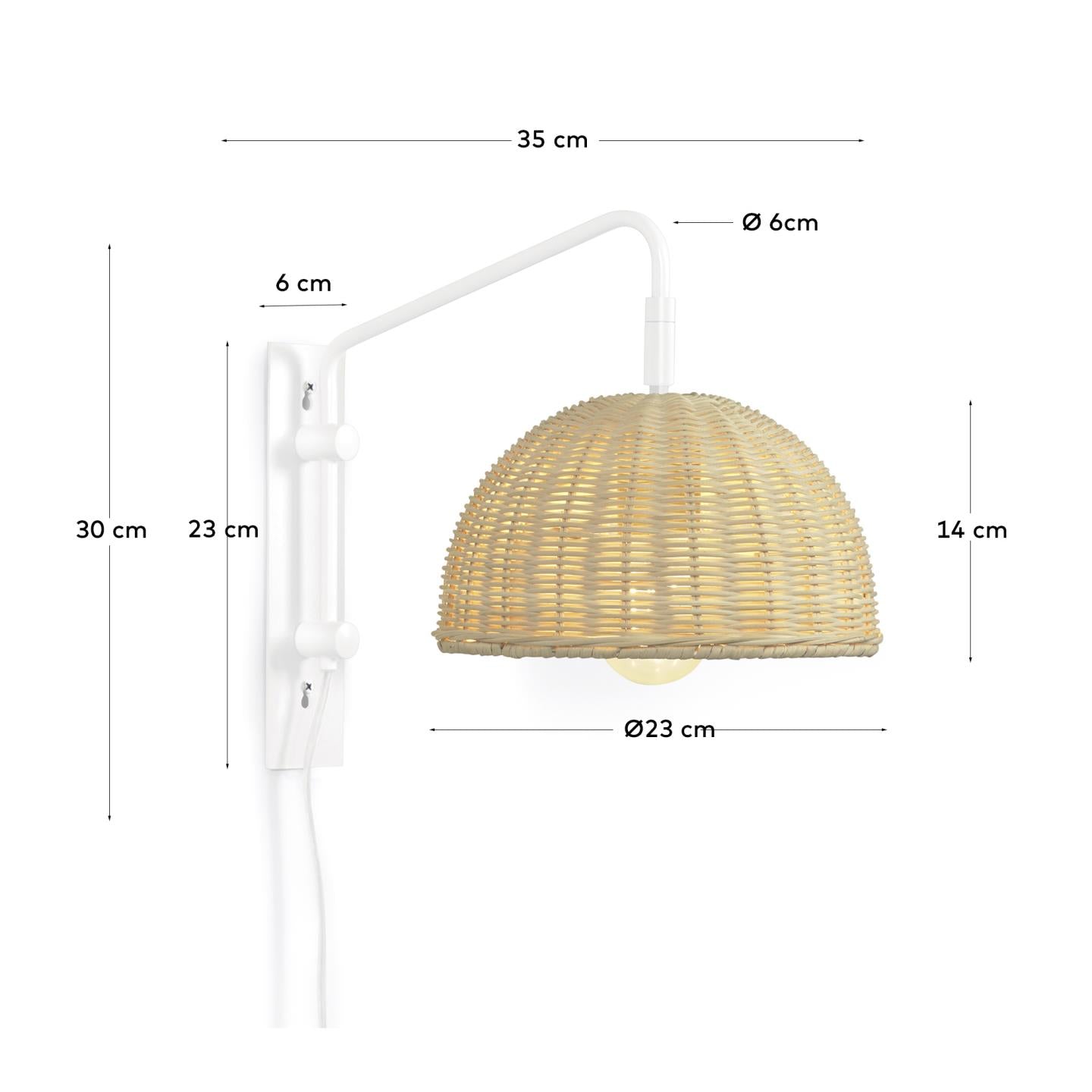 Damila Wandlampe aus Metall weiss und Rattan mit natürlichem Finish in Mehrfarbig präsentiert im Onlineshop von KAQTU Design AG. Wandleuchte ist von Kave Home