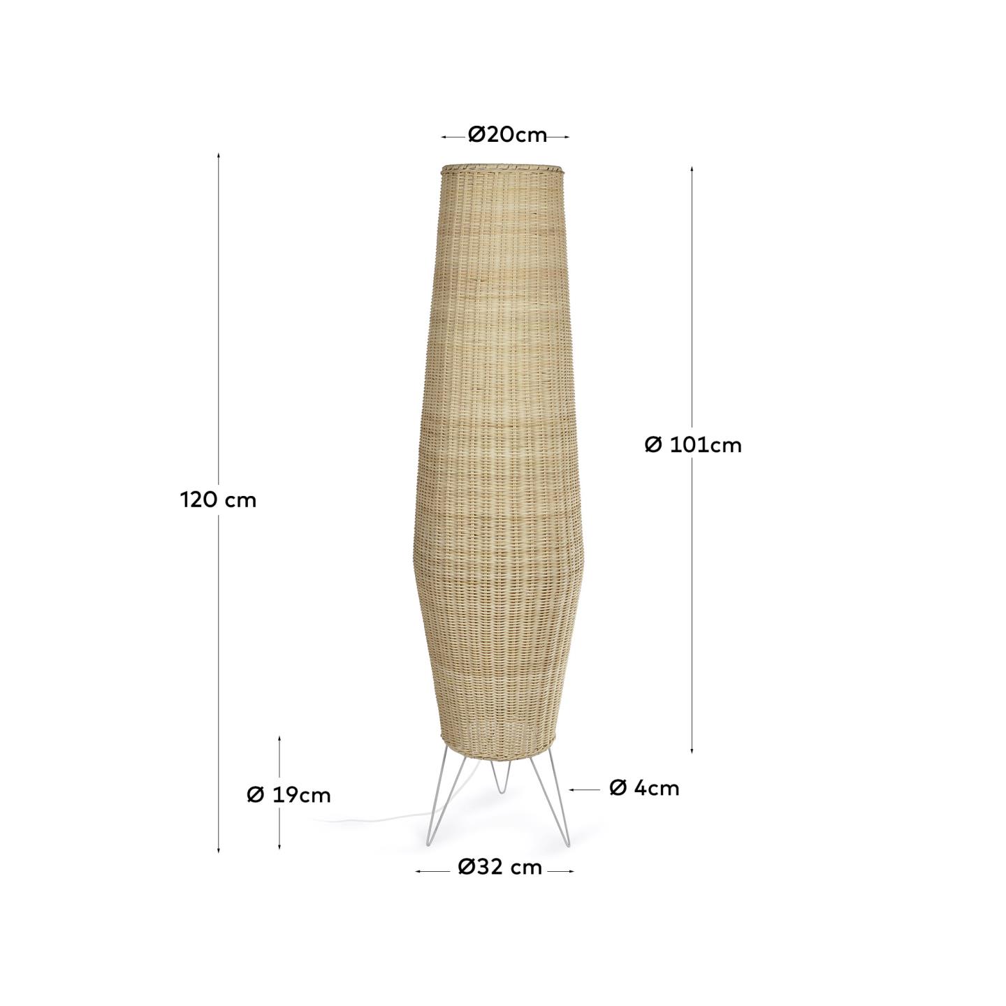 Kamaria grosse Stehlampe aus Rattan mit natürlichem Finish in Braun präsentiert im Onlineshop von KAQTU Design AG. Stehleuchte ist von Kave Home