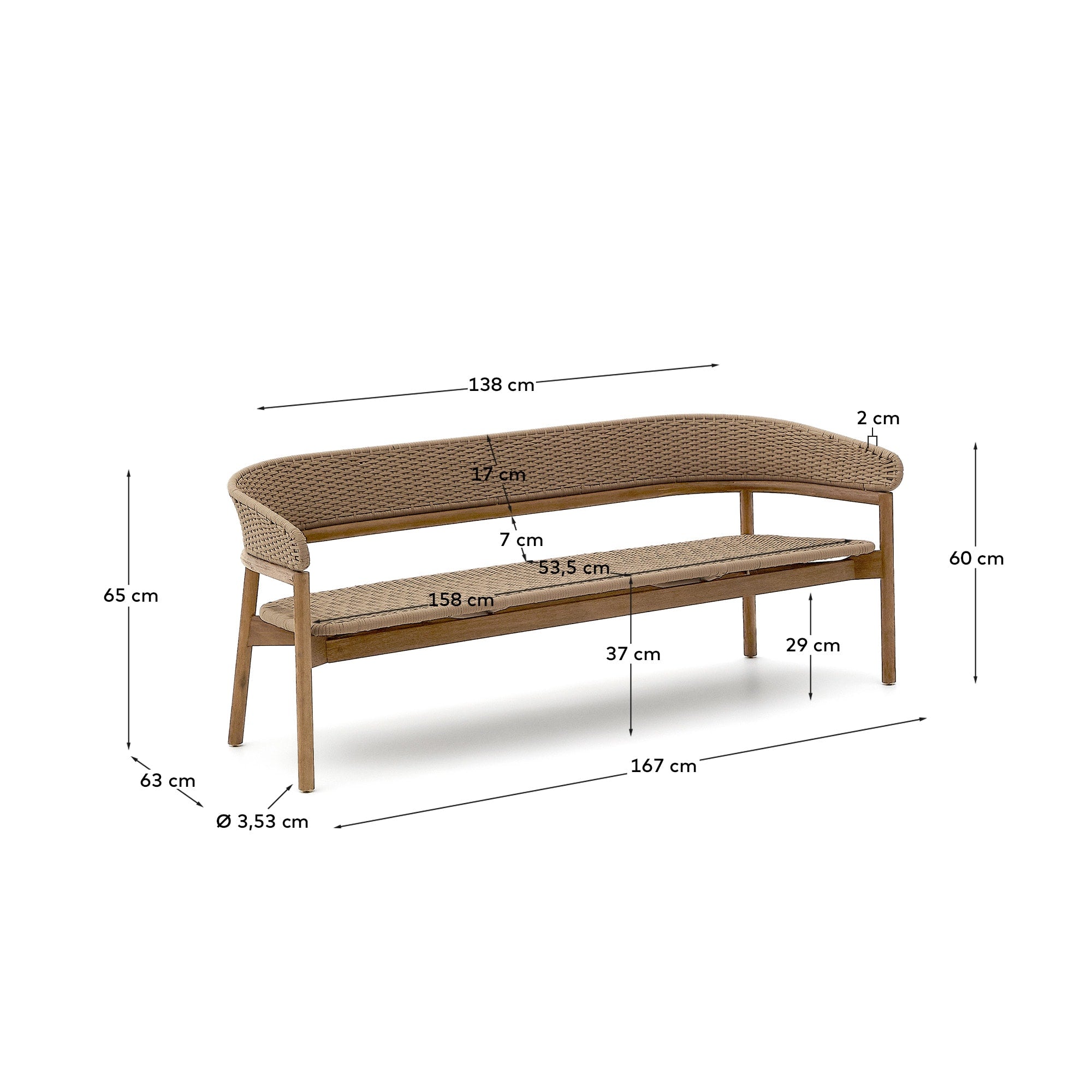 3-Sitzer-Sofa Arinella aus massivem Akazienholz mit Finish in natürlichem Farbton und beig in Natur präsentiert im Onlineshop von KAQTU Design AG. Lounge Sofa ist von Kave Home