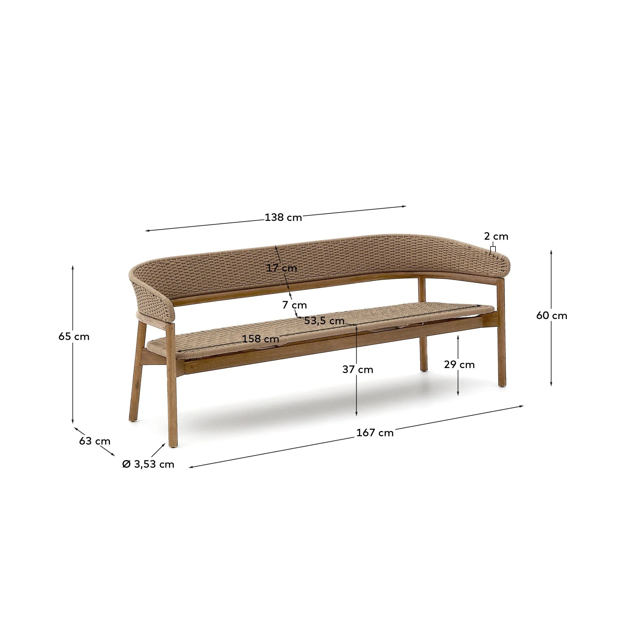 Elegantes 3-Sitzer-Sofa aus Akazienholz mit beigen Kissen, ideal für drinnen und draußen. Komfort und Stil vereint.