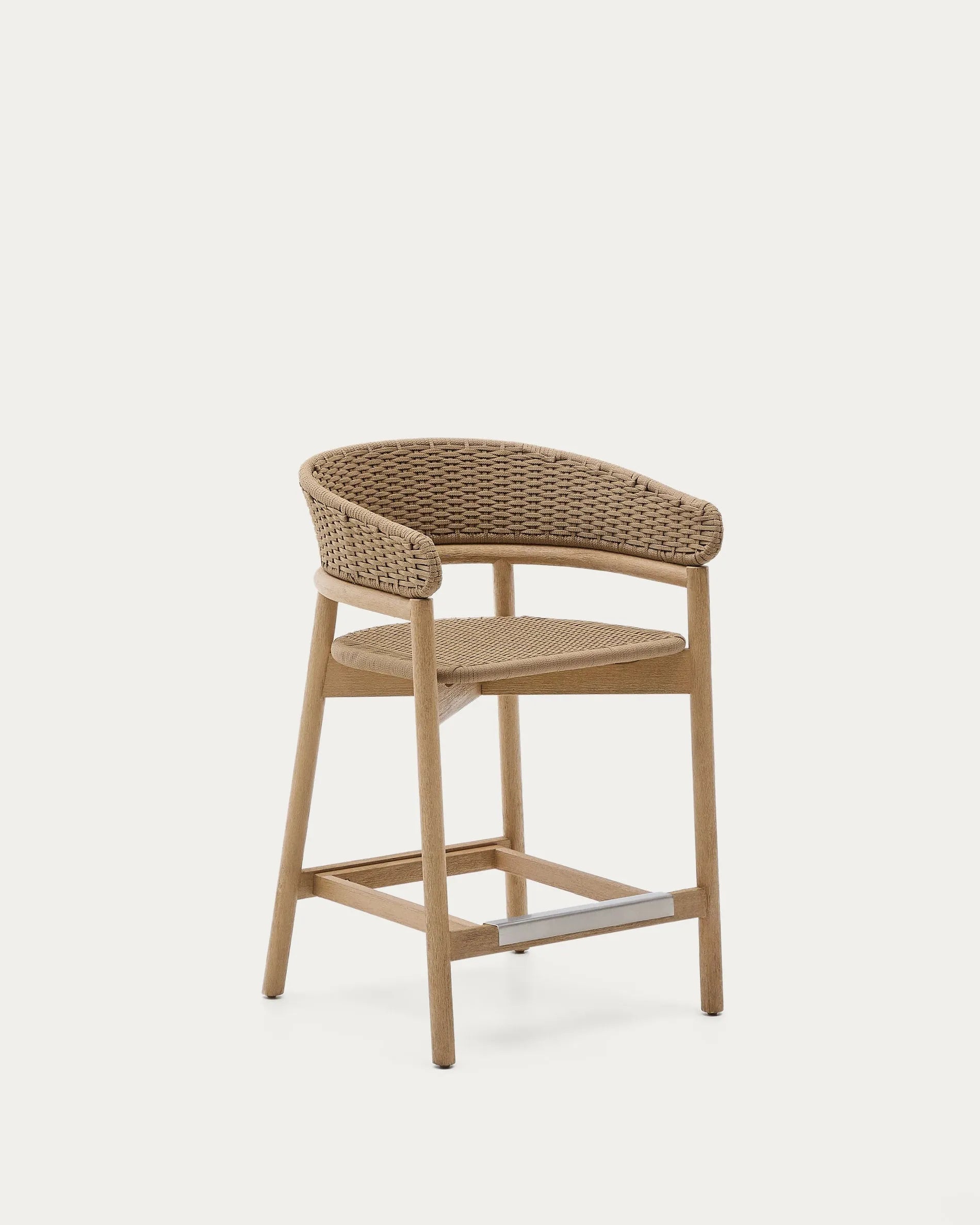 Hocker Arinella: Massives Akazienholz, beige Seile, robust, langlebig, ideal für Terrasse, Garten, Balkon.