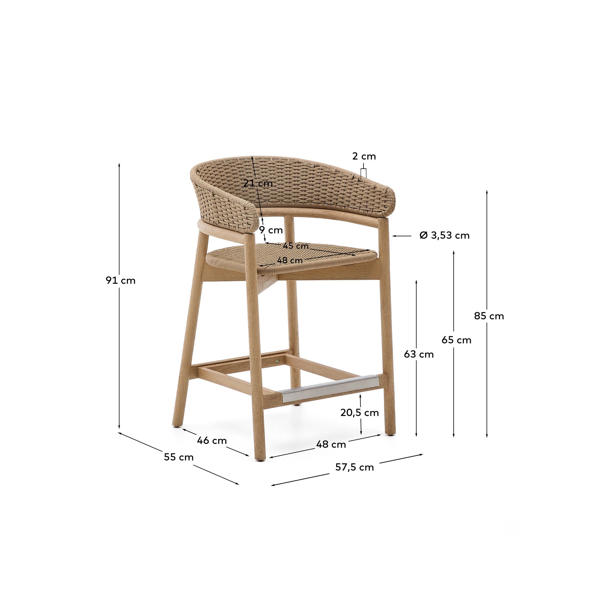 Hocker Arinella aus massivem Akazienholz mit Finish in natürlichem Farbton und beige Seil  in Natur präsentiert im Onlineshop von KAQTU Design AG. Hocker Outdoor ist von Kave Home