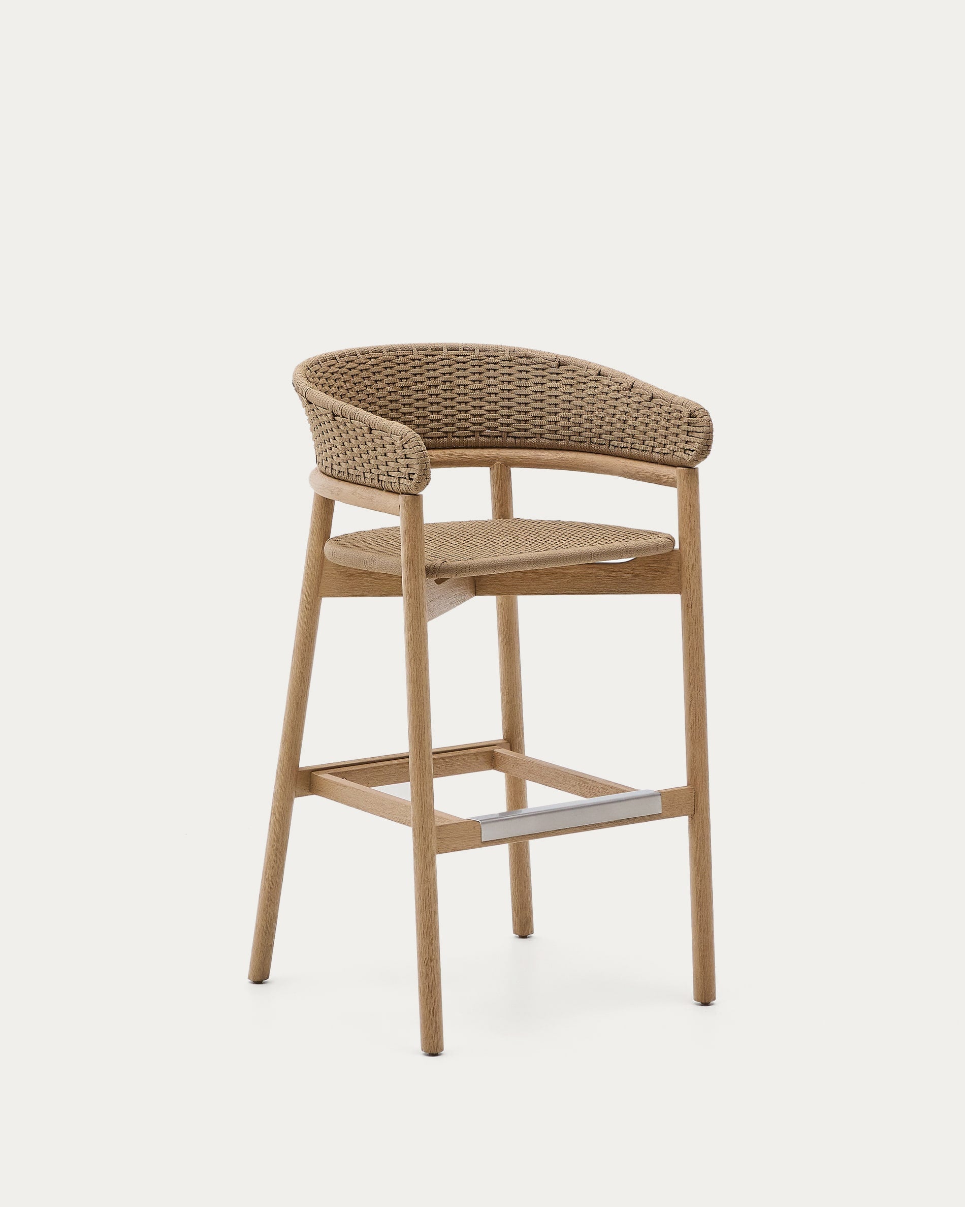 Hocker Arinella aus massivem Akazienholz mit Finish in natürlichem Farbton und beige Seil  in Natur präsentiert im Onlineshop von KAQTU Design AG. Hocker Outdoor ist von Kave Home