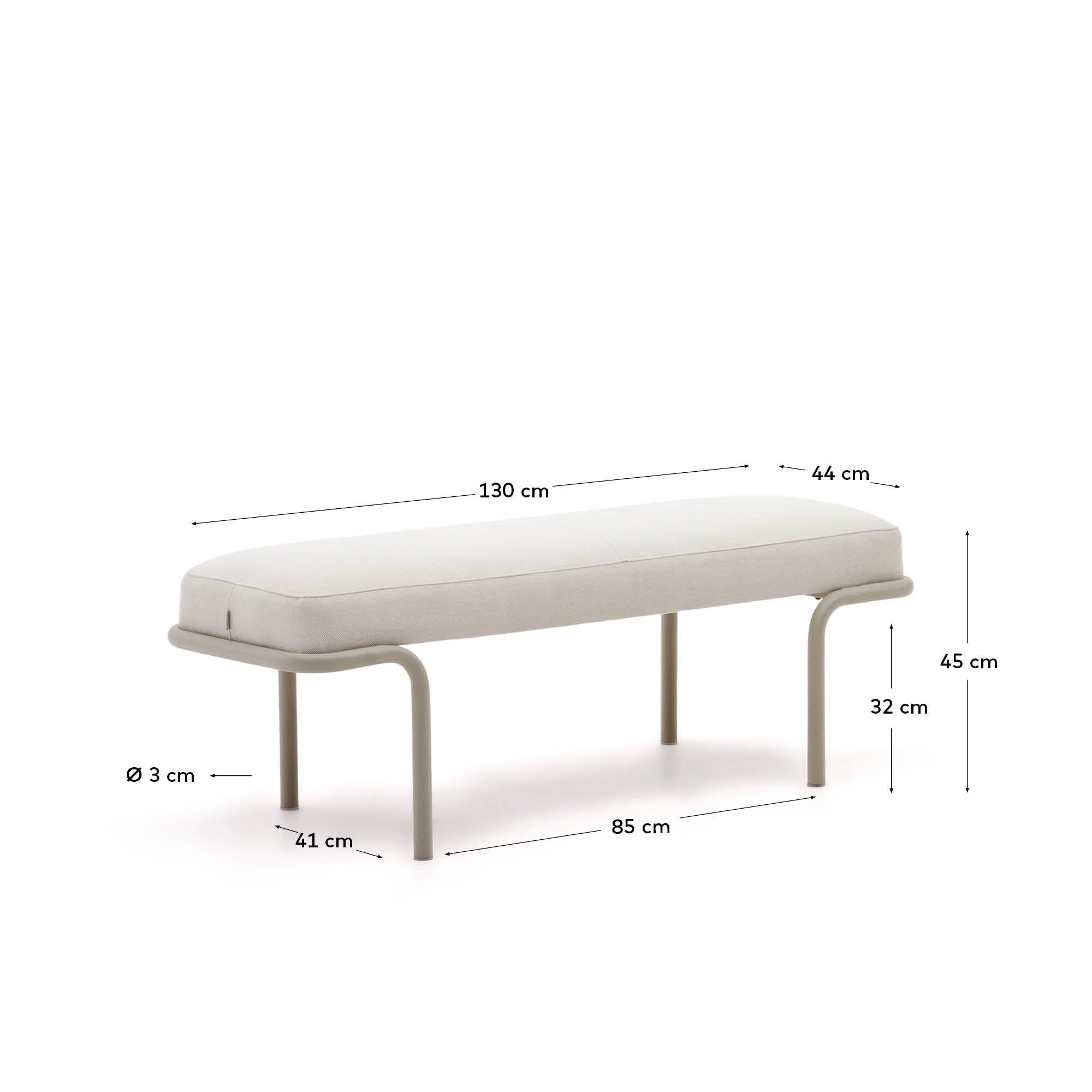 Compo Polsterbank beiger Chenille und graues Metallgestell 130 cm in Beige präsentiert im Onlineshop von KAQTU Design AG. Sitzbank ist von Kave Home