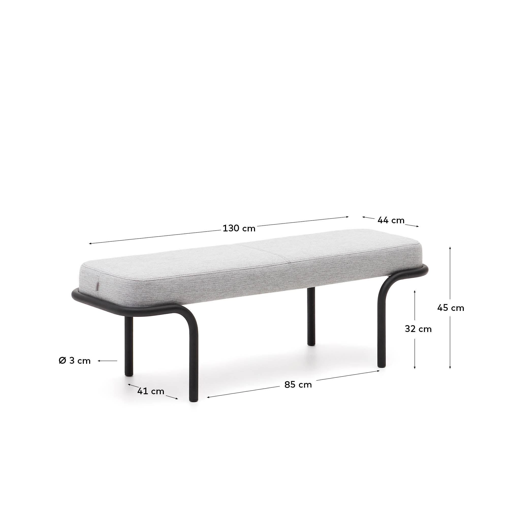 Compo Polsterbank in Grau und schwarzes Metallgestell 130 cm in Grau präsentiert im Onlineshop von KAQTU Design AG. Sitzbank ist von Kave Home