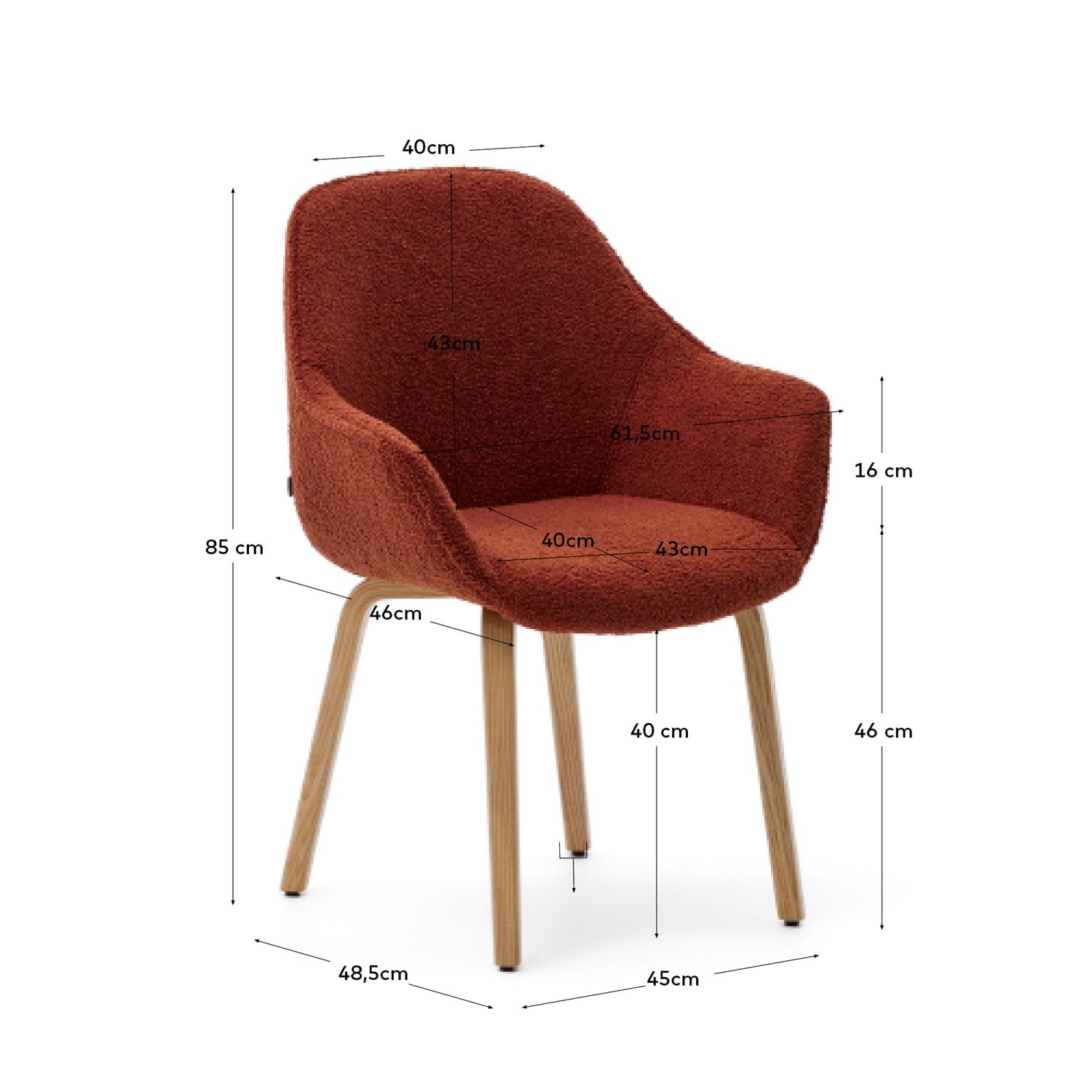 Aleli Stuhl mit Bouclé in Terrakotta Beine aus massivem Eschenholz mit natürlichem Finish in Terrakotta präsentiert im Onlineshop von KAQTU Design AG. Stuhl ist von Kave Home