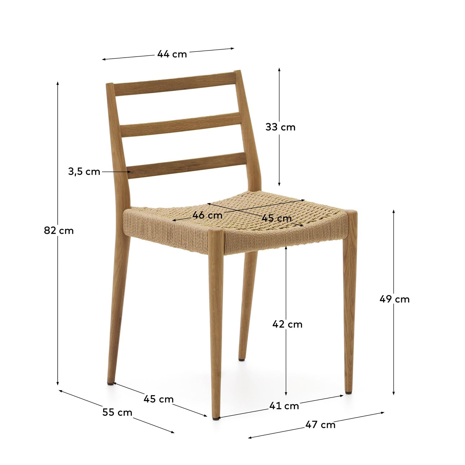 Analy Stuhl aus massiver Eiche mit natürlichem Finish und Sitz aus Seil FSC 100% in Natur präsentiert im Onlineshop von KAQTU Design AG. Stuhl ist von Kave Home