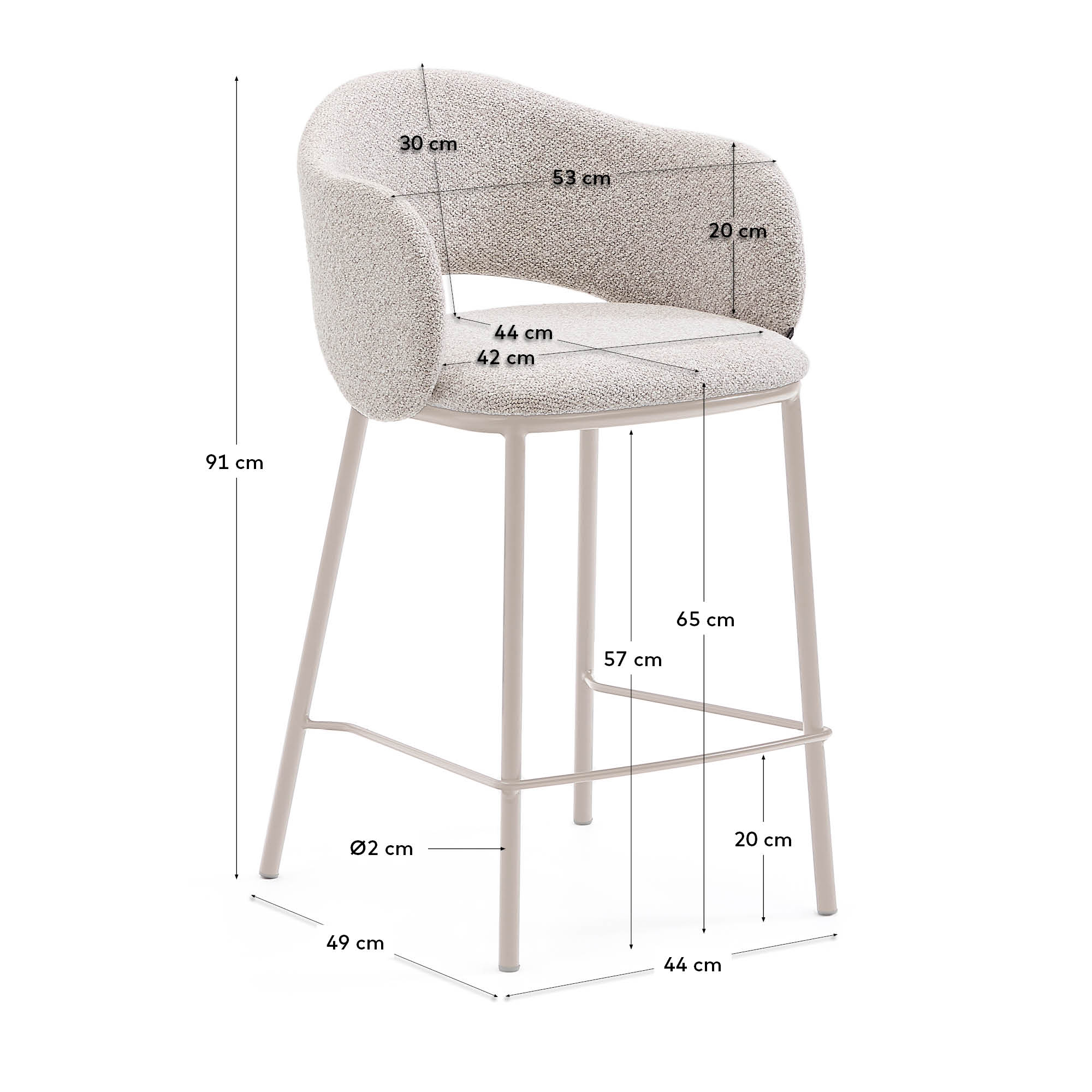 Hocker Maina aus grober beiger Chenille Stahlbeine mit beigem FinishFSC Mix Credit 65 cm in Beige präsentiert im Onlineshop von KAQTU Design AG. Hocker ist von Kave Home