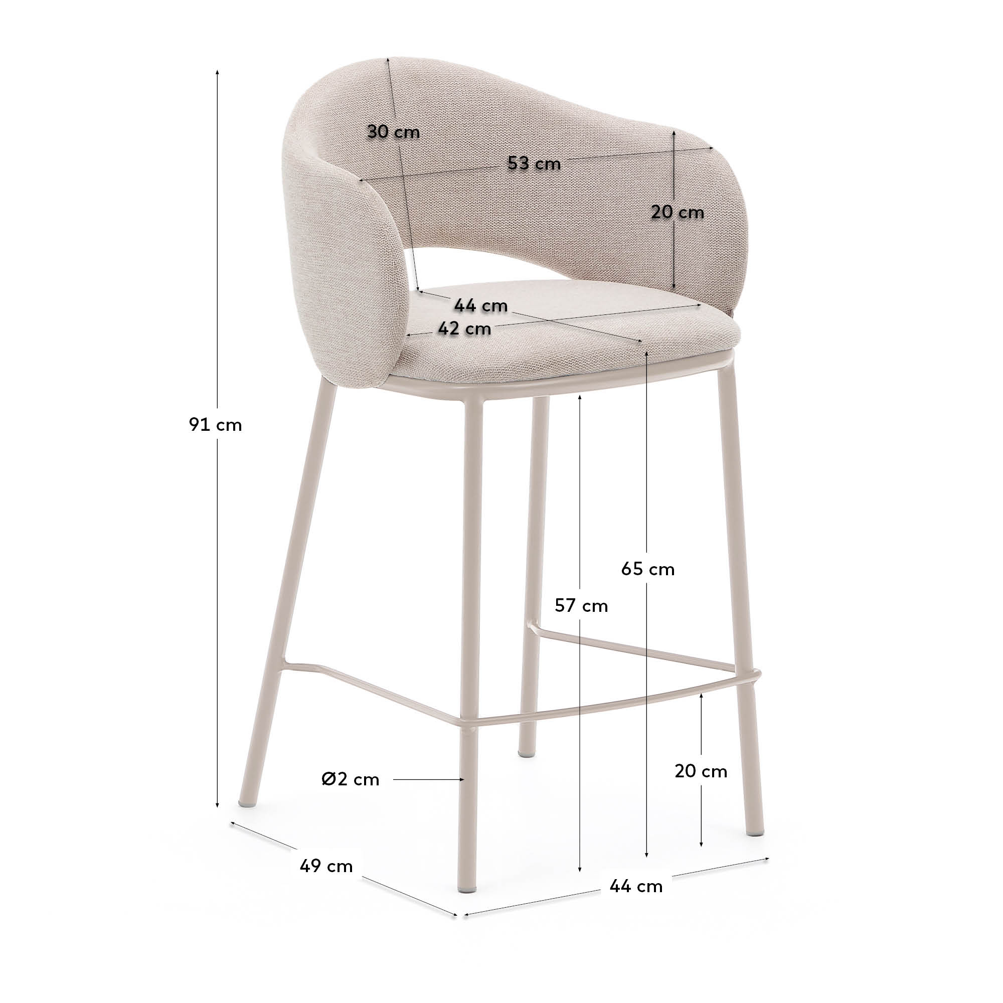 Hocker Maina aus beigefarbener Chenille und Stahlbeinen beiges Finish FSC Mix Credit 65 cm in Beige präsentiert im Onlineshop von KAQTU Design AG. Hocker ist von Kave Home