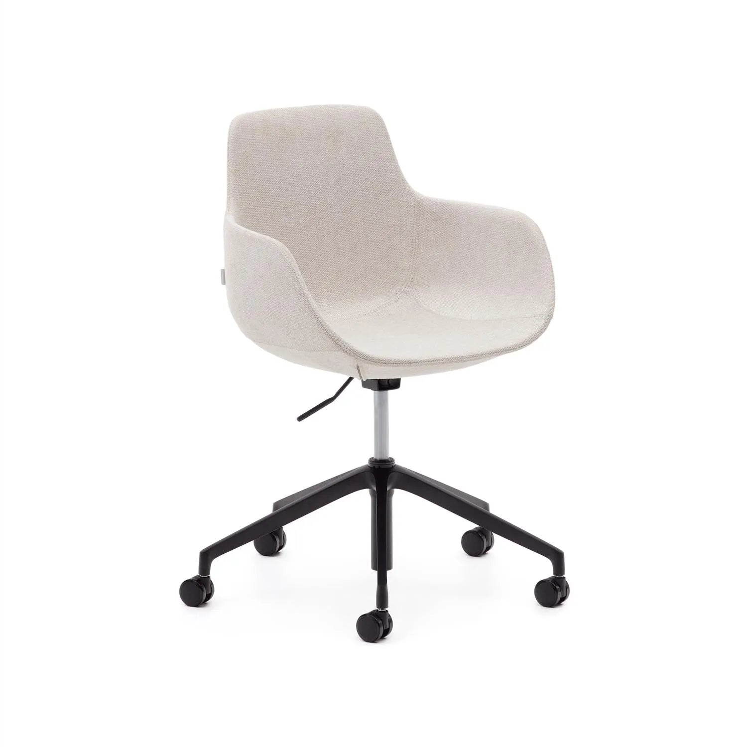 Moderner Tissiana Schreibtischstuhl in Beige, Aluminium & mattschwarz. Ergonomisch, komfortabel & höhenverstellbar. Ideal fürs Büro.