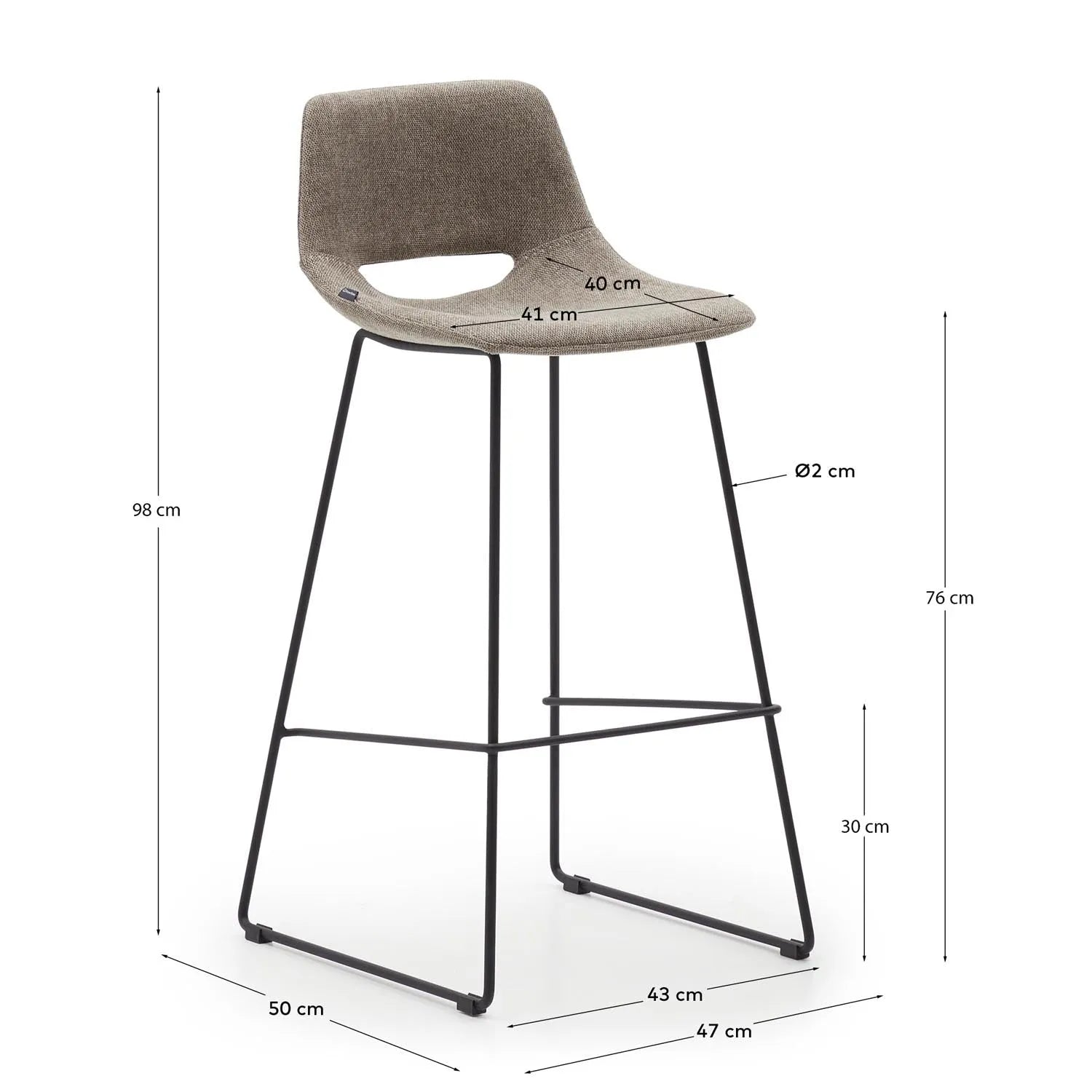 Zahara Hocker braun und Stahl mit schwarzem Finish Höhe 76 cm in Braun präsentiert im Onlineshop von KAQTU Design AG. Hocker ist von Kave Home