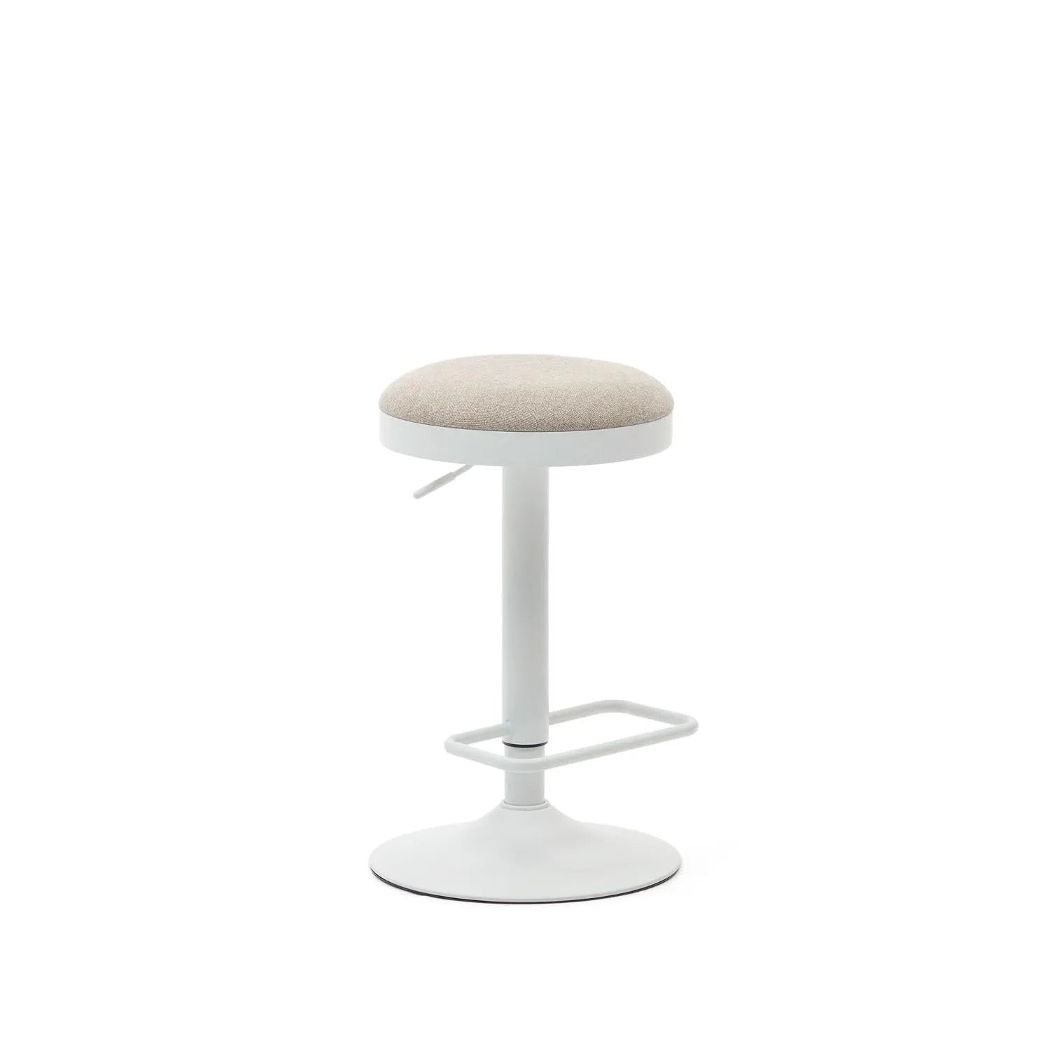 Zaib Hocker: Verstellbar, beige Chenille, mattweißer Stahl. Modern, komfortabel, vielseitig für Küche, Bar, Esszimmer.