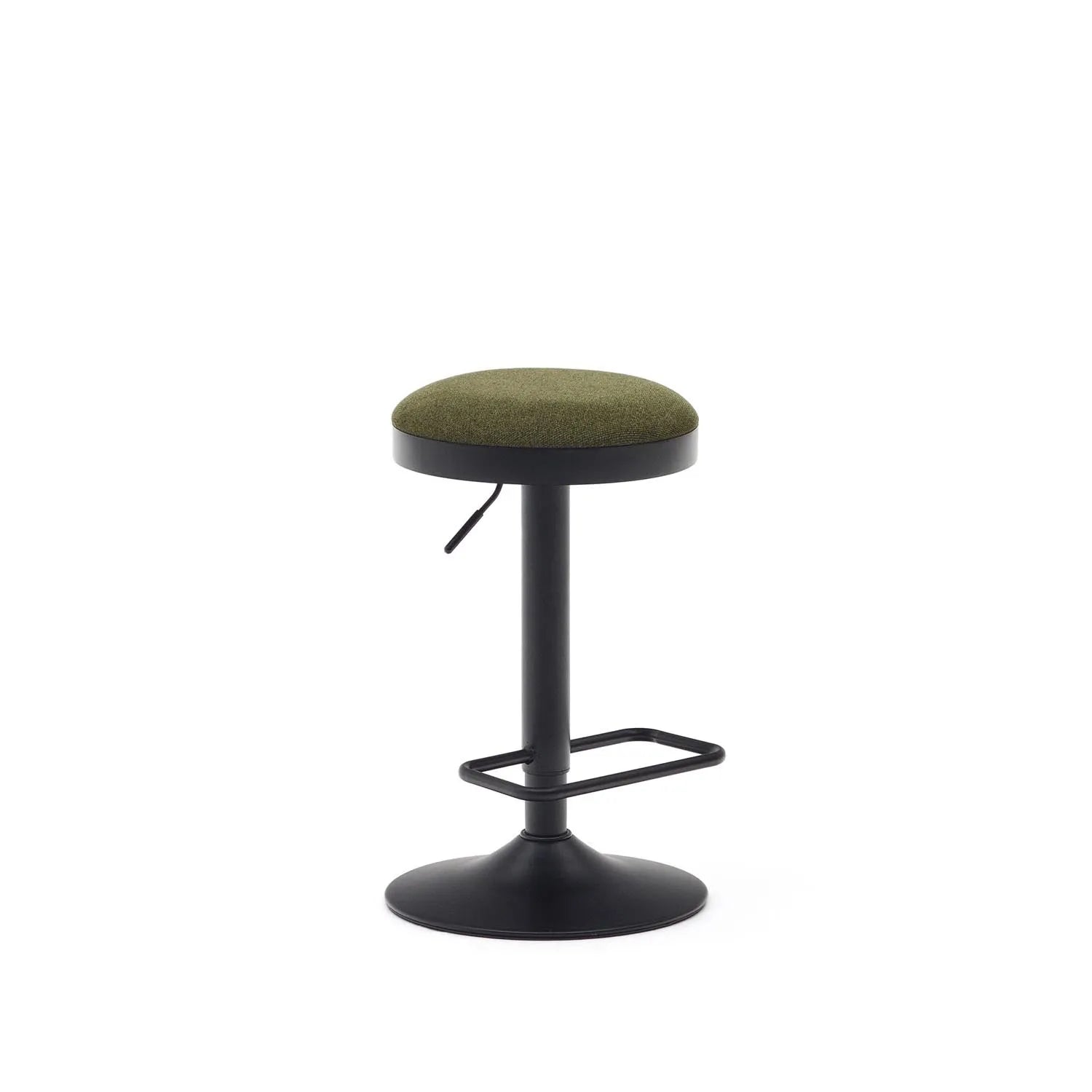 Zaib Hocker aus dunkelgrüner Chenille und mattschwarzem Stahl Höhe 58-80 cm in Grün, Schwarz präsentiert im Onlineshop von KAQTU Design AG. Hocker ist von Kave Home