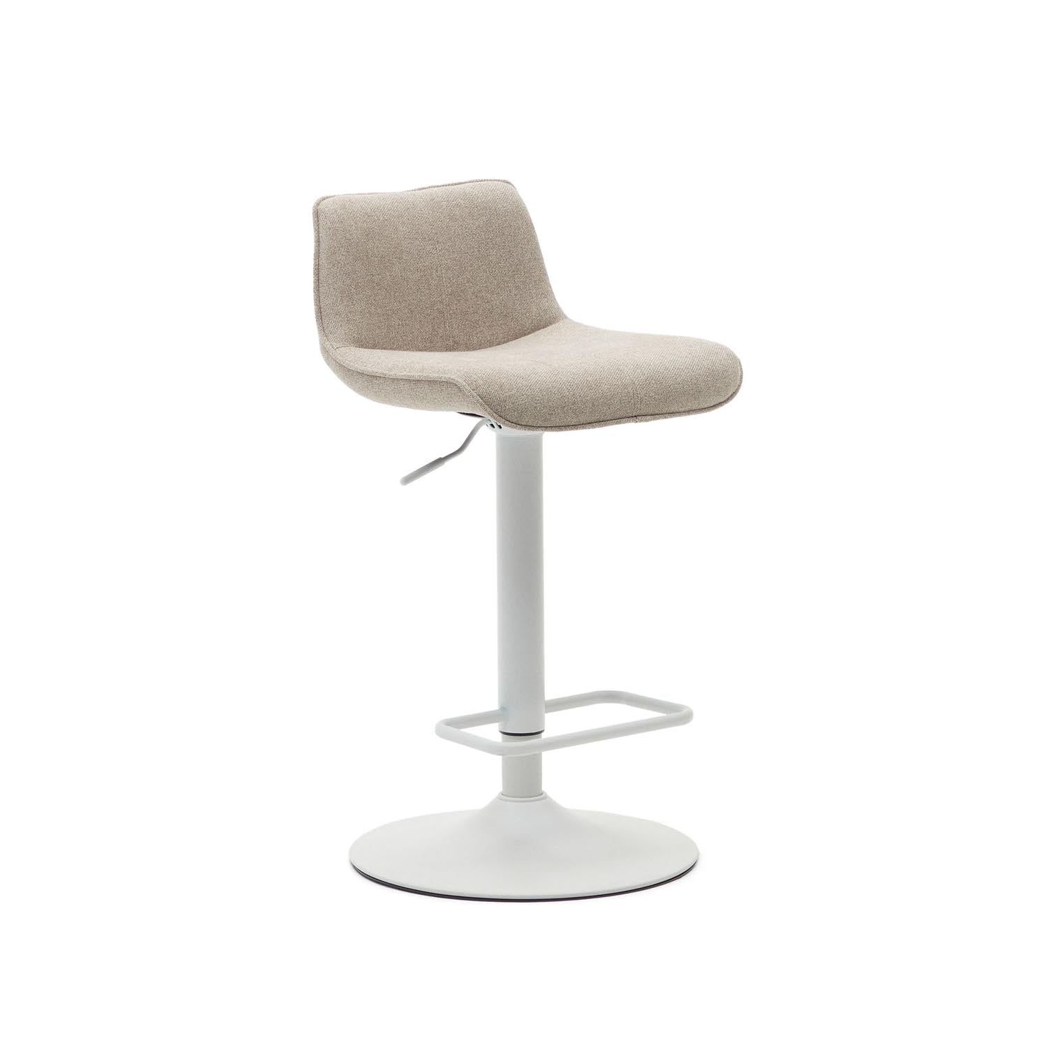 Zenda Hocker aus beigefarbenem Chenille und mattweißem Stahl 81-102 cm in Weiß präsentiert im Onlineshop von KAQTU Design AG. Hocker ist von Kave Home