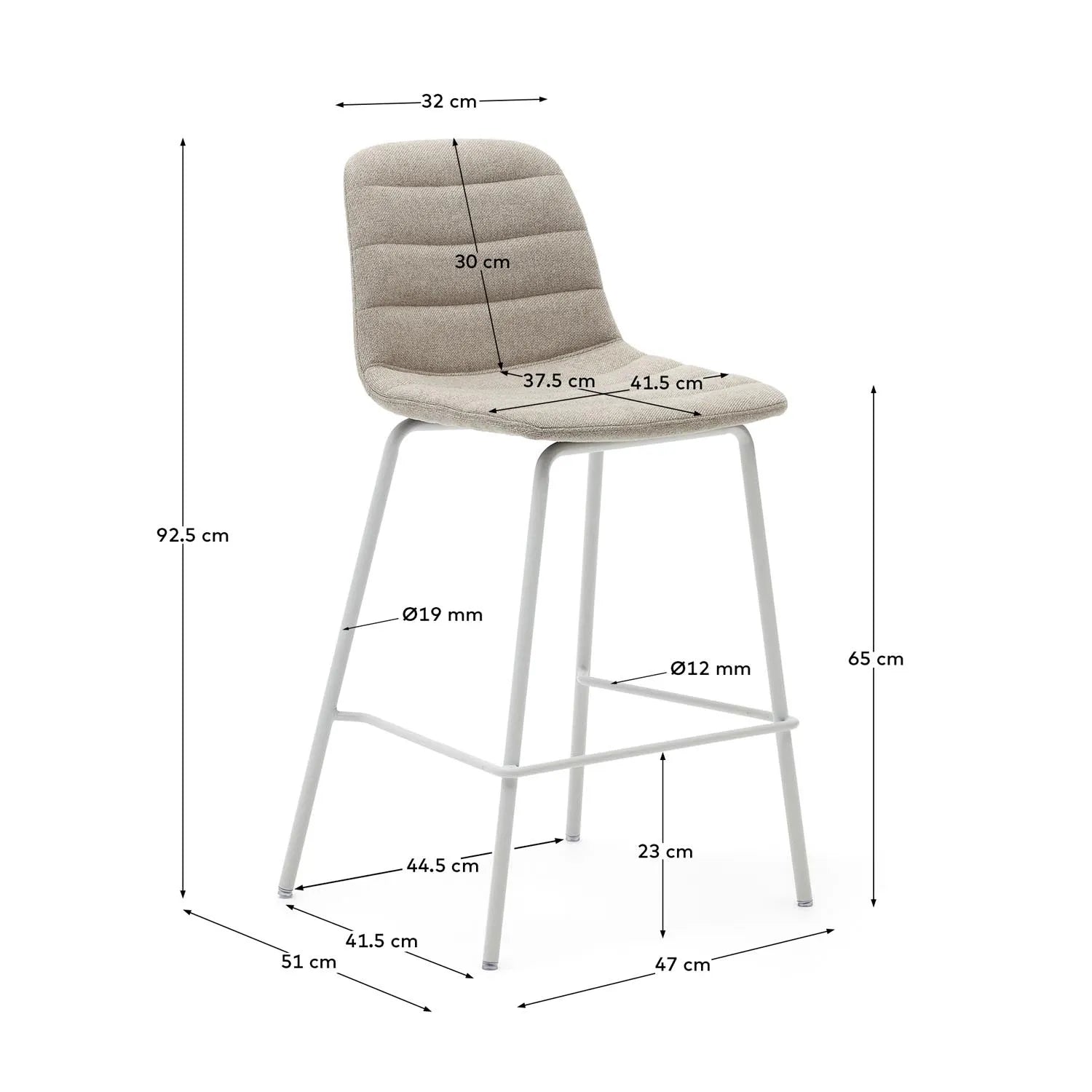 Zunilda Hocker aus beigefarbenem Chenille und Stahl mit mattweißem Finish Höhe 65 cm in Weiß präsentiert im Onlineshop von KAQTU Design AG. Hocker ist von Kave Home