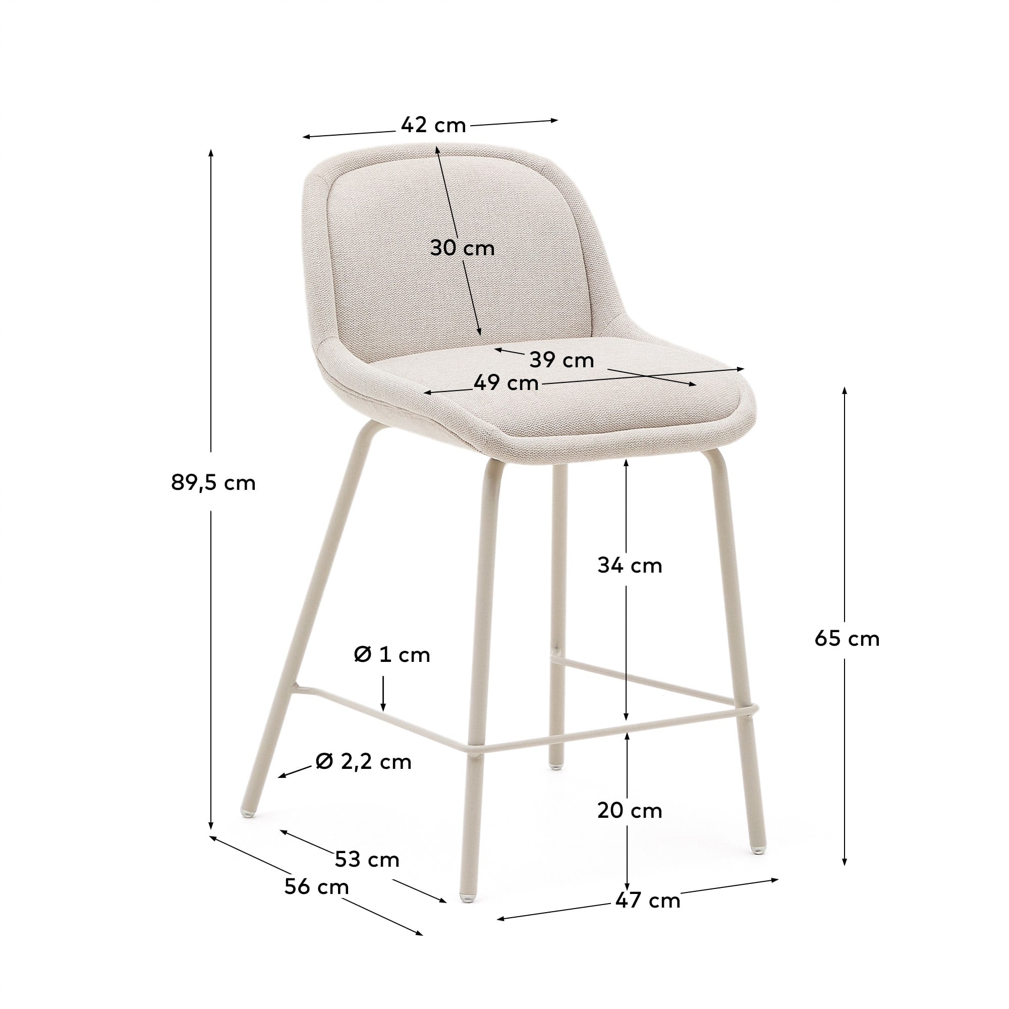 Aimin Hocker aus Chenille beige und Stahlbeine mit Lackfinish beige 65 cm FSC Mix Credit in Beige präsentiert im Onlineshop von KAQTU Design AG. Hocker ist von Kave Home