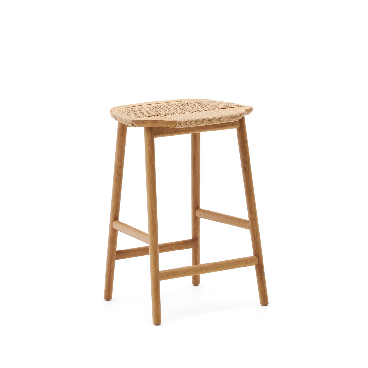 Enit Hocker aus Papierseil in Beige und massivem Eichenholz mit natürlichem Finish 65cm FS in Natur präsentiert im Onlineshop von KAQTU Design AG. Hocker ist von Kave Home