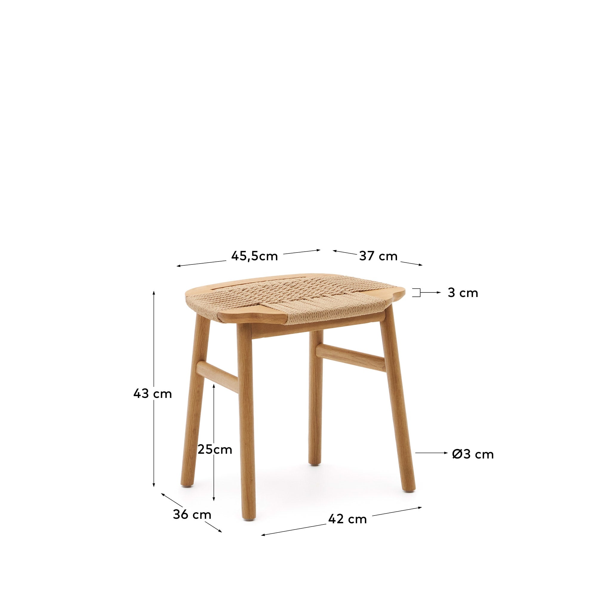 Enit Hocker aus Papierseil in Beige und massivem Eichenholz mit natürlichem Finish 43cm FSC Mix Credit in Braun präsentiert im Onlineshop von KAQTU Design AG. Hocker ist von Kave Home