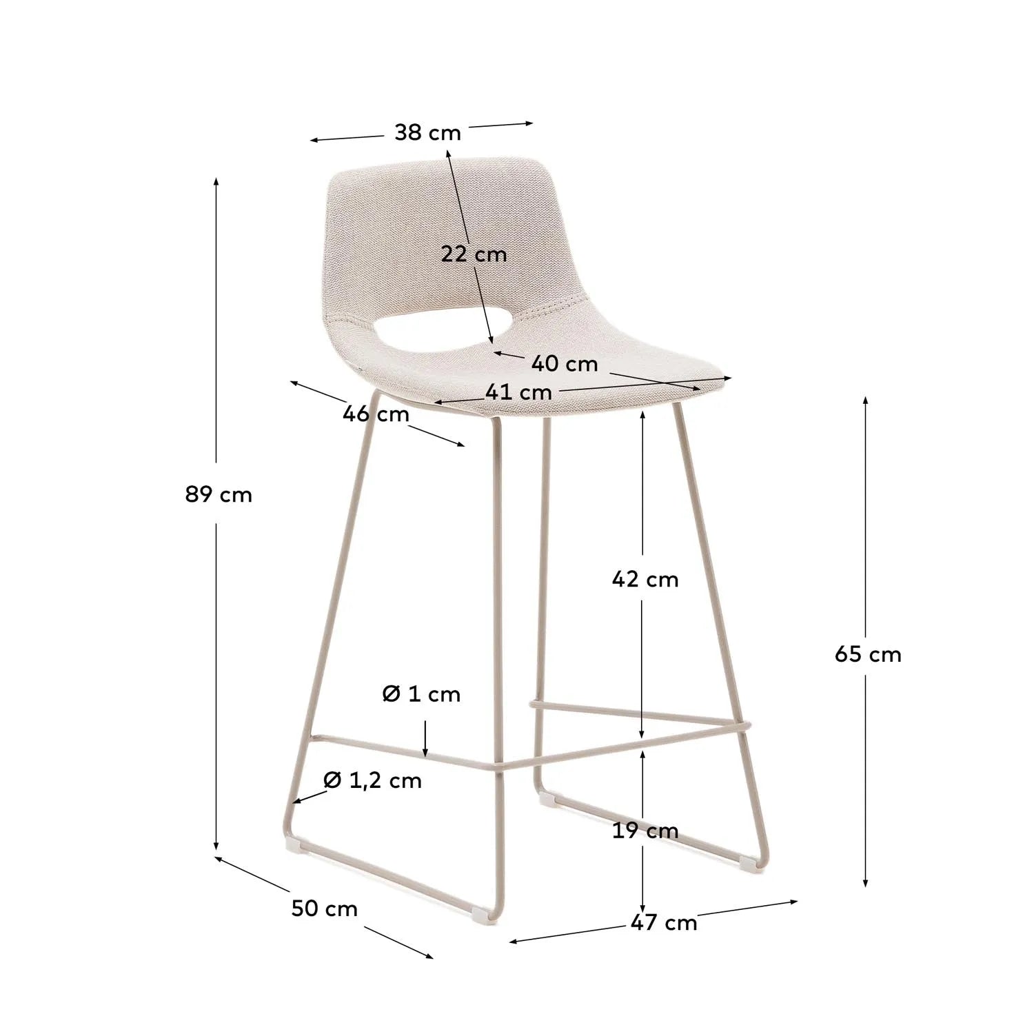 Zahara Hocker 65 cm: Beiges Design trifft auf robusten Stahl von Kave Home.