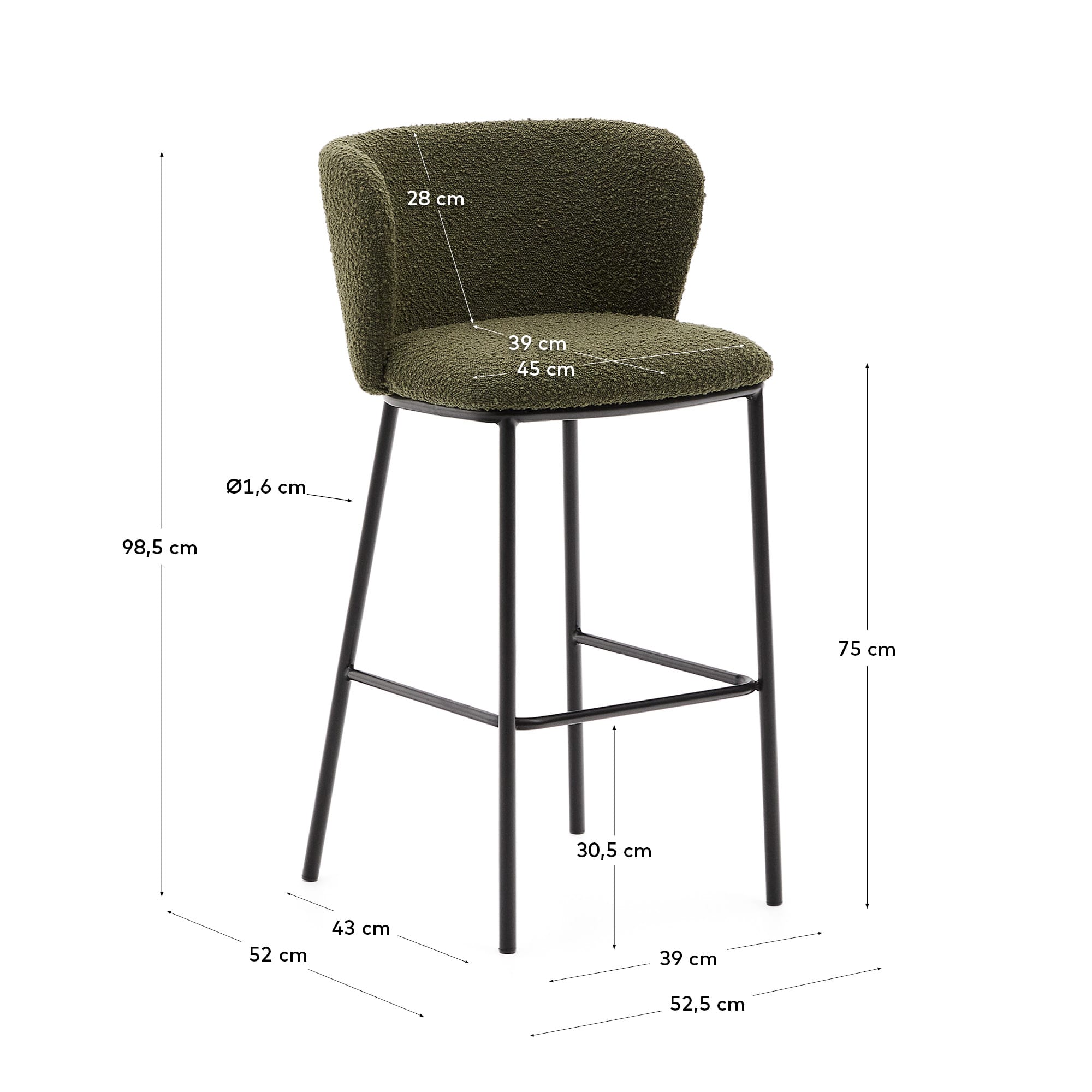 Hocker Ciselia aus grünem Schaffell und schwarzem Stahl Höhe 75 cm FSC Mix Credit in Grün präsentiert im Onlineshop von KAQTU Design AG. Hocker ist von Kave Home