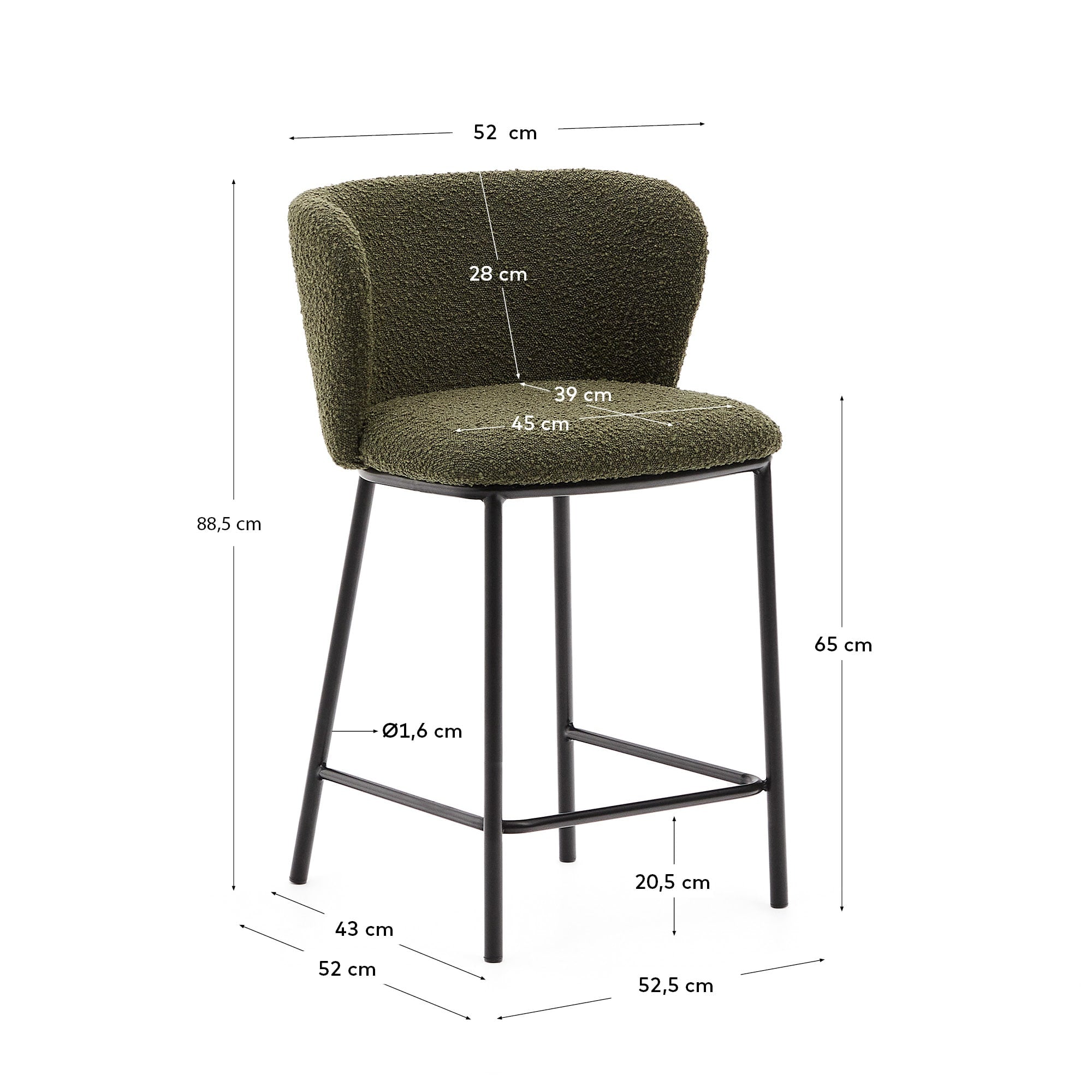 Hocker Ciselia aus grünem Schaffell und schwarzem Stahl Höhe 65 cm FSC Mix Credit in Grün präsentiert im Onlineshop von KAQTU Design AG. Hocker ist von Kave Home