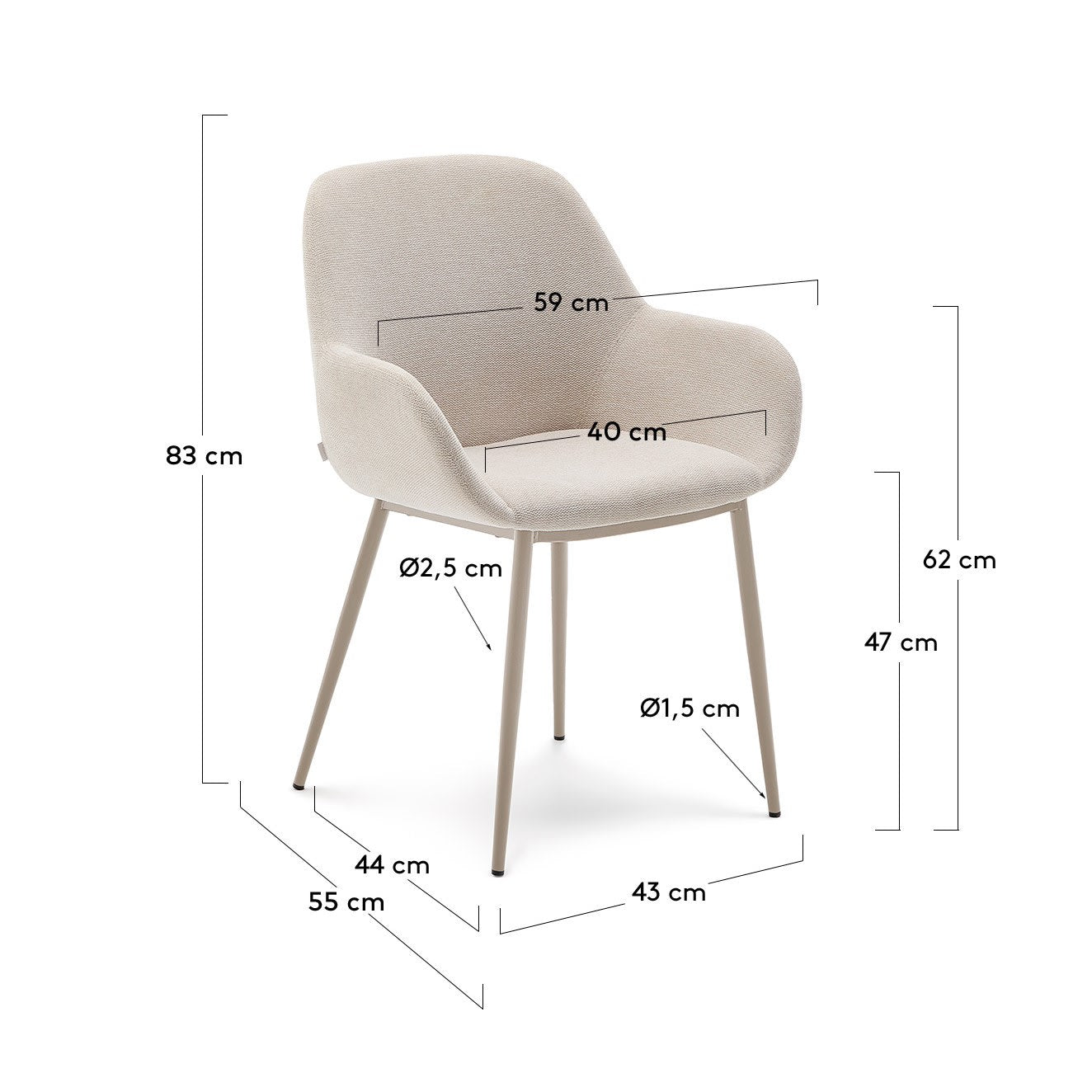 Beigefarbener Stuhl Konna mit Stahlbeinen und beigefarbener Lackierung. in Beige präsentiert im Onlineshop von KAQTU Design AG. Stuhl ist von Kave Home