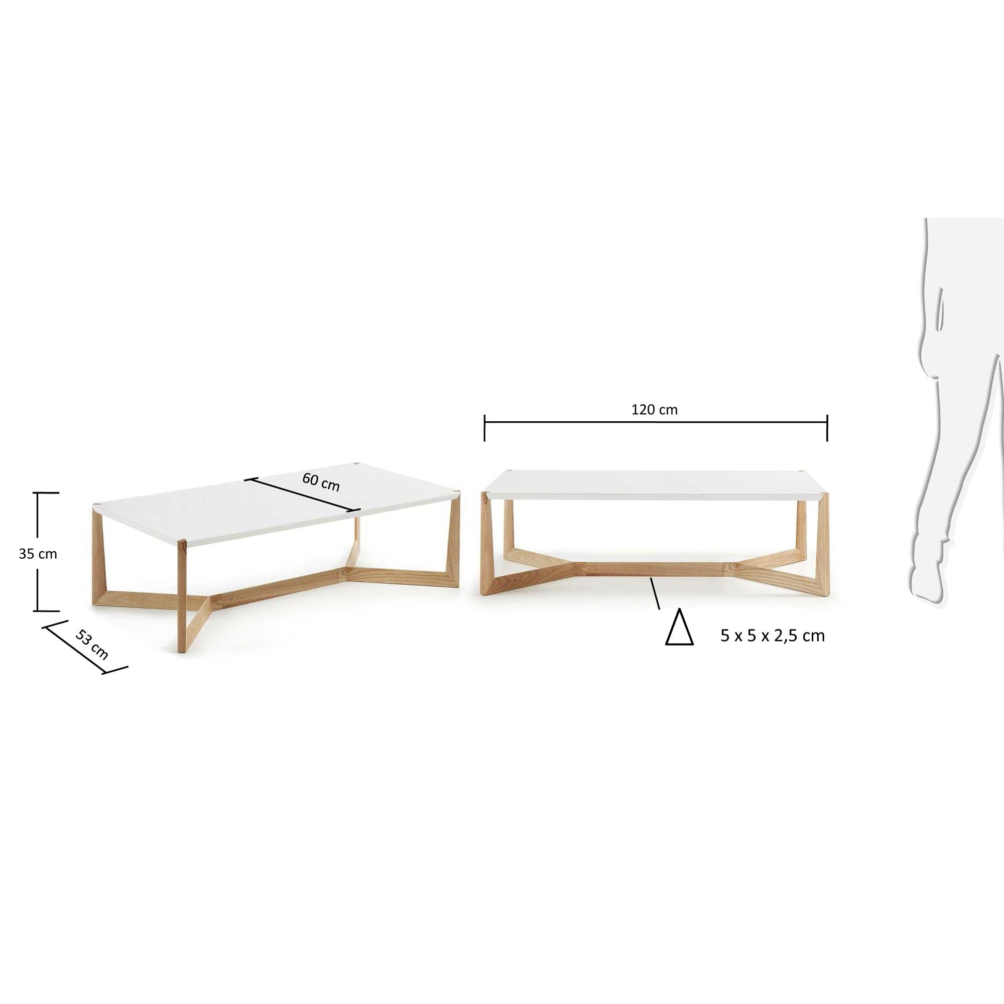 Quatro Couchtisch massives Eschenholz und weiss lackiert 120 x 60 cm in Braun präsentiert im Onlineshop von KAQTU Design AG. Beistelltisch ist von Kave Home