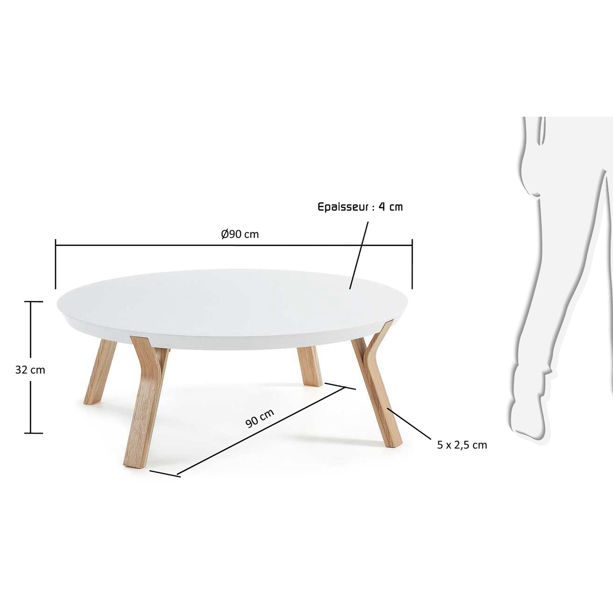 Dilos Couchtisch massives Eschenholz und weiss lackiert Ø 90 cm in Weiß präsentiert im Onlineshop von KAQTU Design AG. Beistelltisch ist von Kave Home