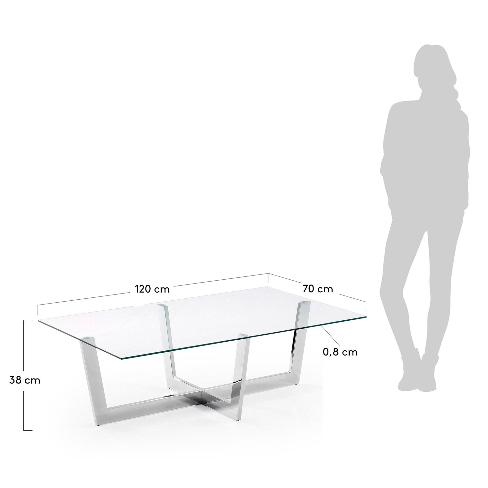 Plam Couchtisch Glas transparent und Stahlstruktur mit Chrom-Finish 120 x 70 cm in Silber präsentiert im Onlineshop von KAQTU Design AG. Beistelltisch ist von Kave Home