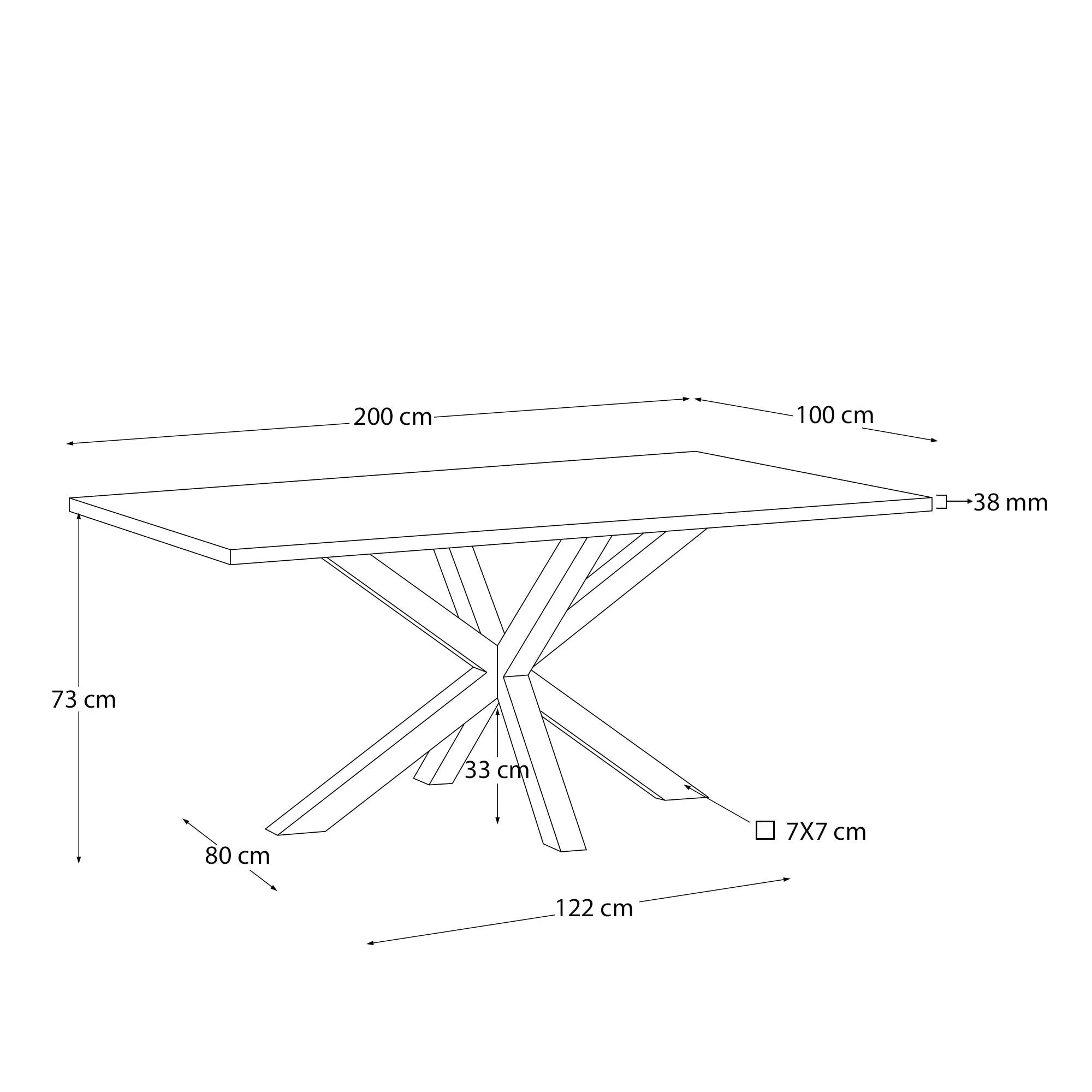 Moderner Tisch Argo: Weiße Melaminplatte, Edelstahlbeine, 200x100 cm. Stilvoll, robust, ideal für gesellige Runden.