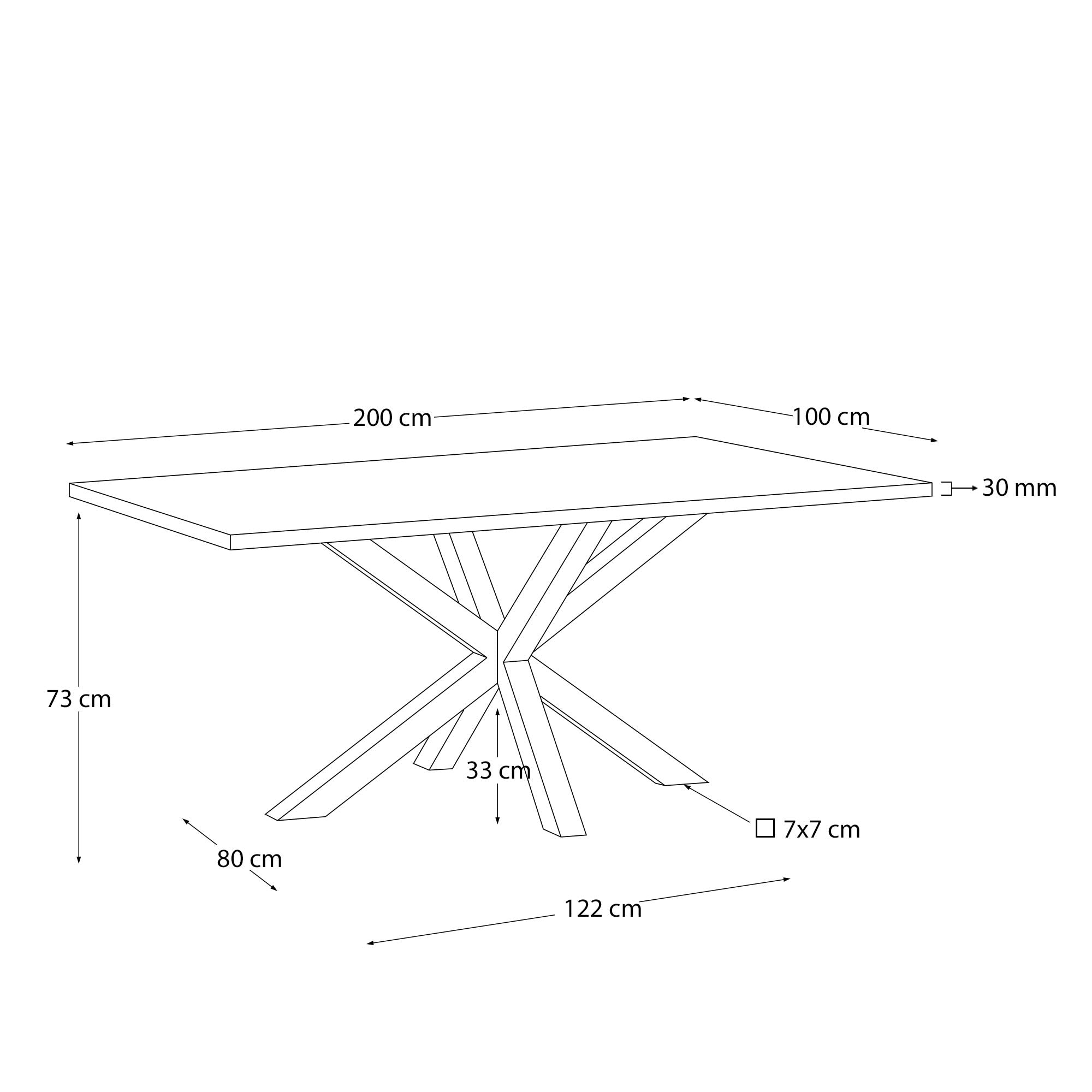 Tisch Argo aus Melamin mit natürlicher Oberfläche und Stahlbeinen mit weissem Finish, 200 x 100 cm in Mehrfarbig präsentiert im Onlineshop von KAQTU Design AG. Esstisch ist von Kave Home