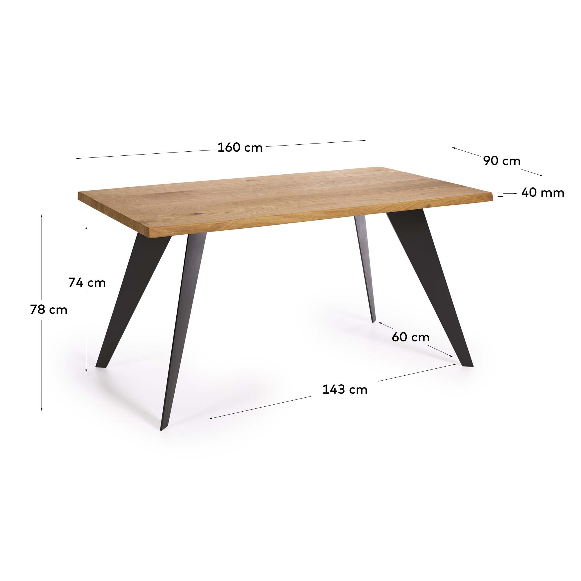 Koda Tisch Eichenfurnier m. natürlichem Finish Stahlbeine mit schwarzem Finish 160 x 90 cm in  präsentiert im Onlineshop von KAQTU Design AG. Esstisch ist von Kave Home