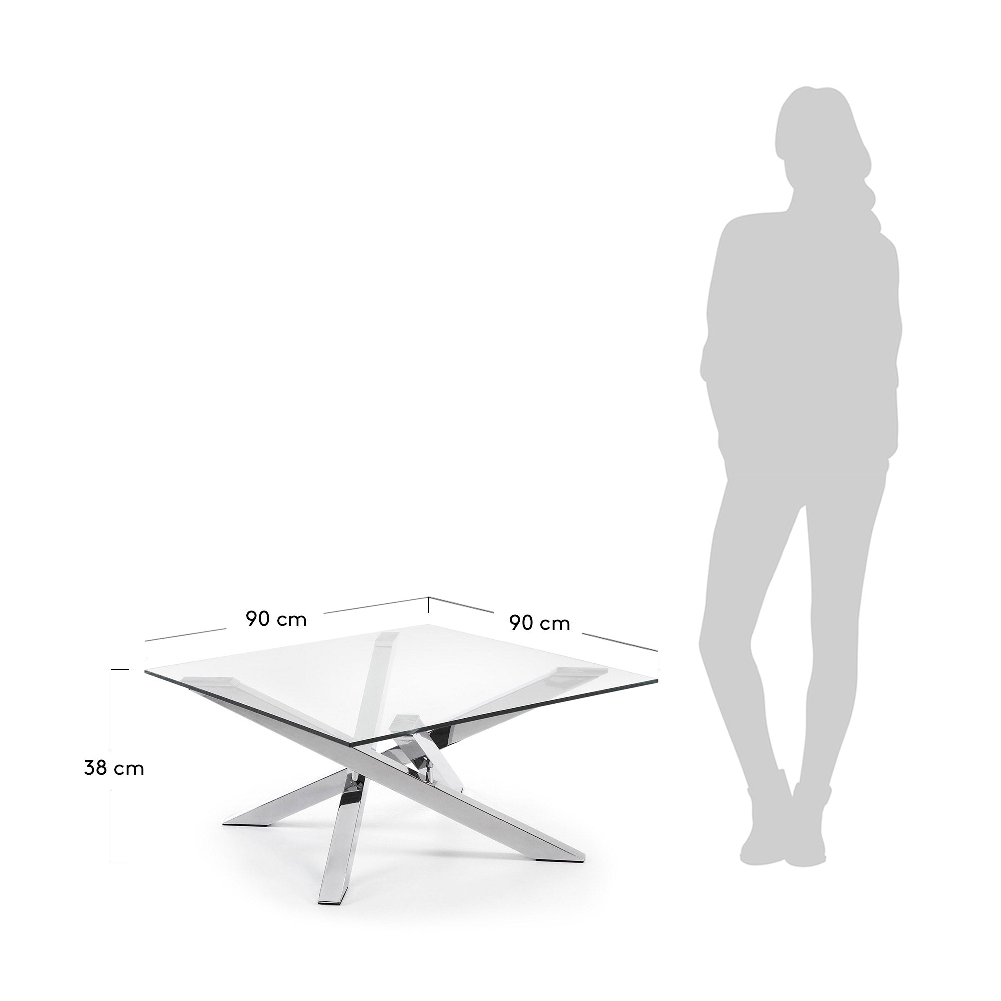 Kamido Couchtisch mit Glas und verchromten Stahlbeinen 90 x 90 cm in Silber präsentiert im Onlineshop von KAQTU Design AG. Beistelltisch ist von Kave Home