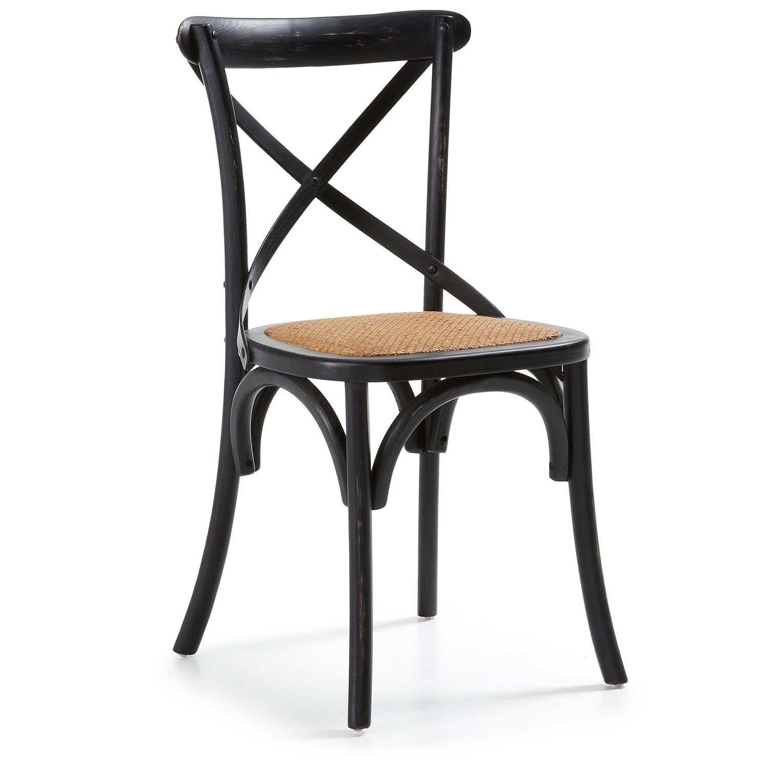 Alsi Stuhl aus massivem Birkenholz mit schwarzem Lackfinish und Sitz aus Rattan in Schwarz, Natur präsentiert im Onlineshop von KAQTU Design AG. Stuhl ist von Kave Home