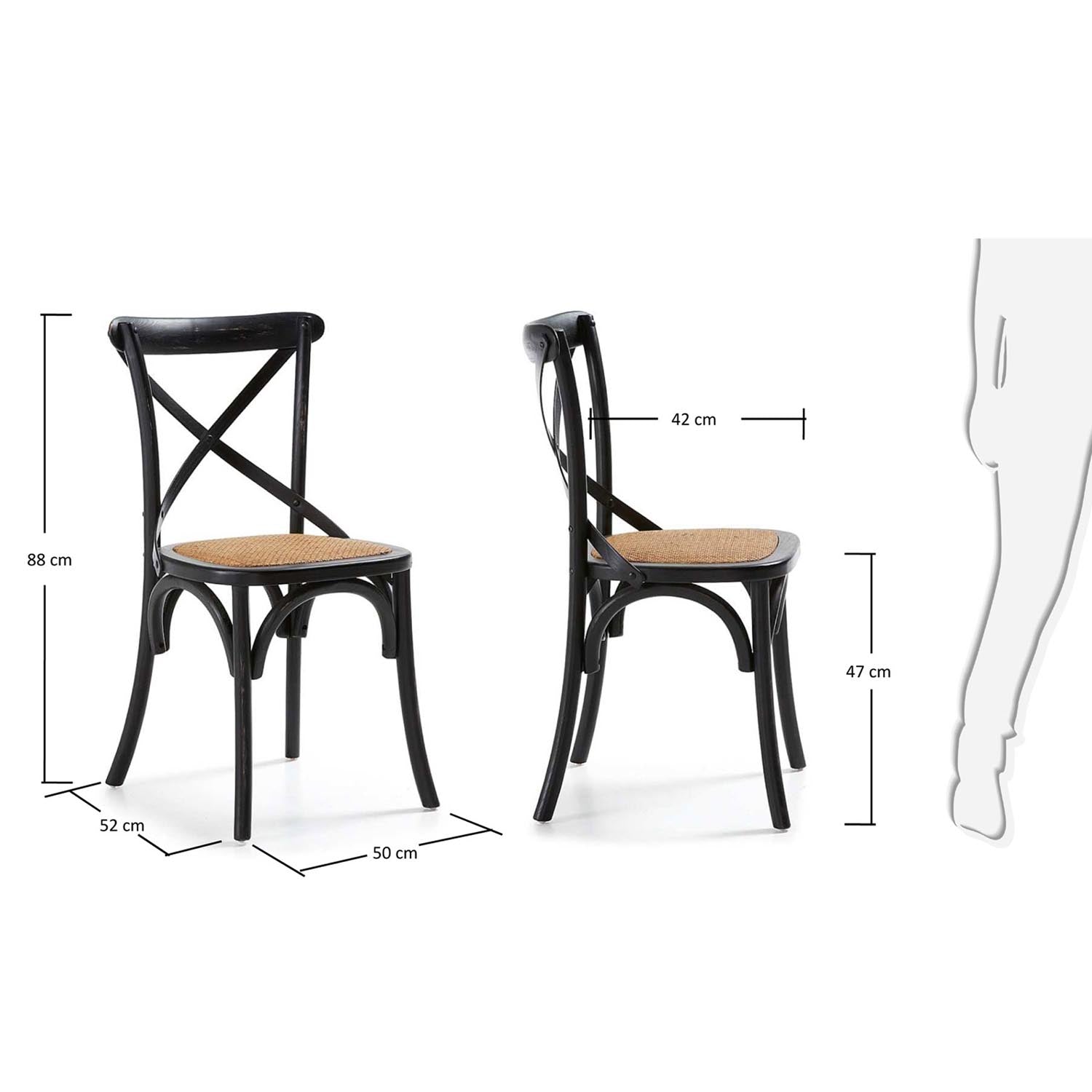 Alsi Stuhl aus massivem Birkenholz mit schwarzem Lackfinish und Sitz aus Rattan in Schwarz, Natur präsentiert im Onlineshop von KAQTU Design AG. Stuhl ist von Kave Home